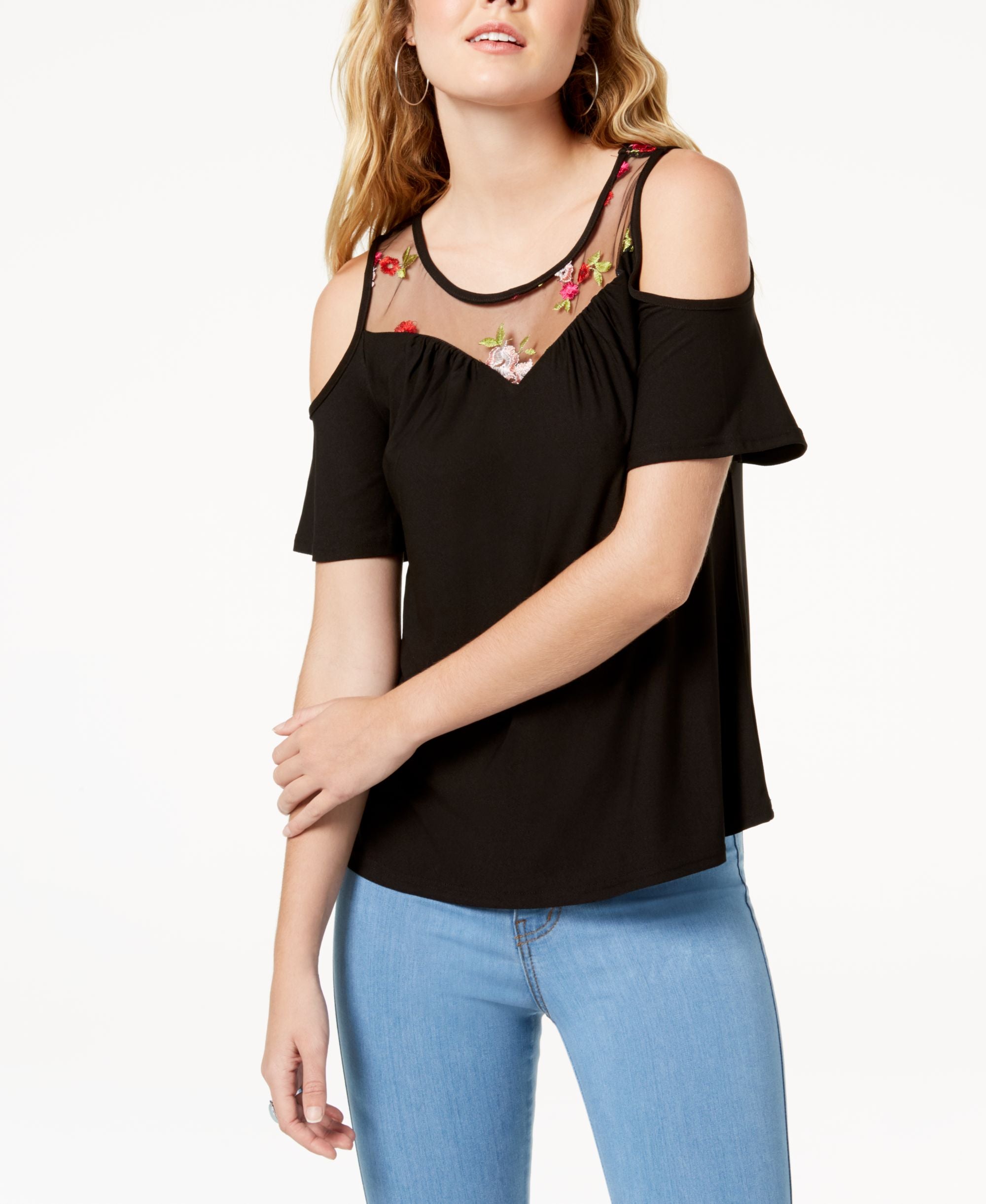 by Ikeddi Juniors' Embroidered Cold-Shoulder Top