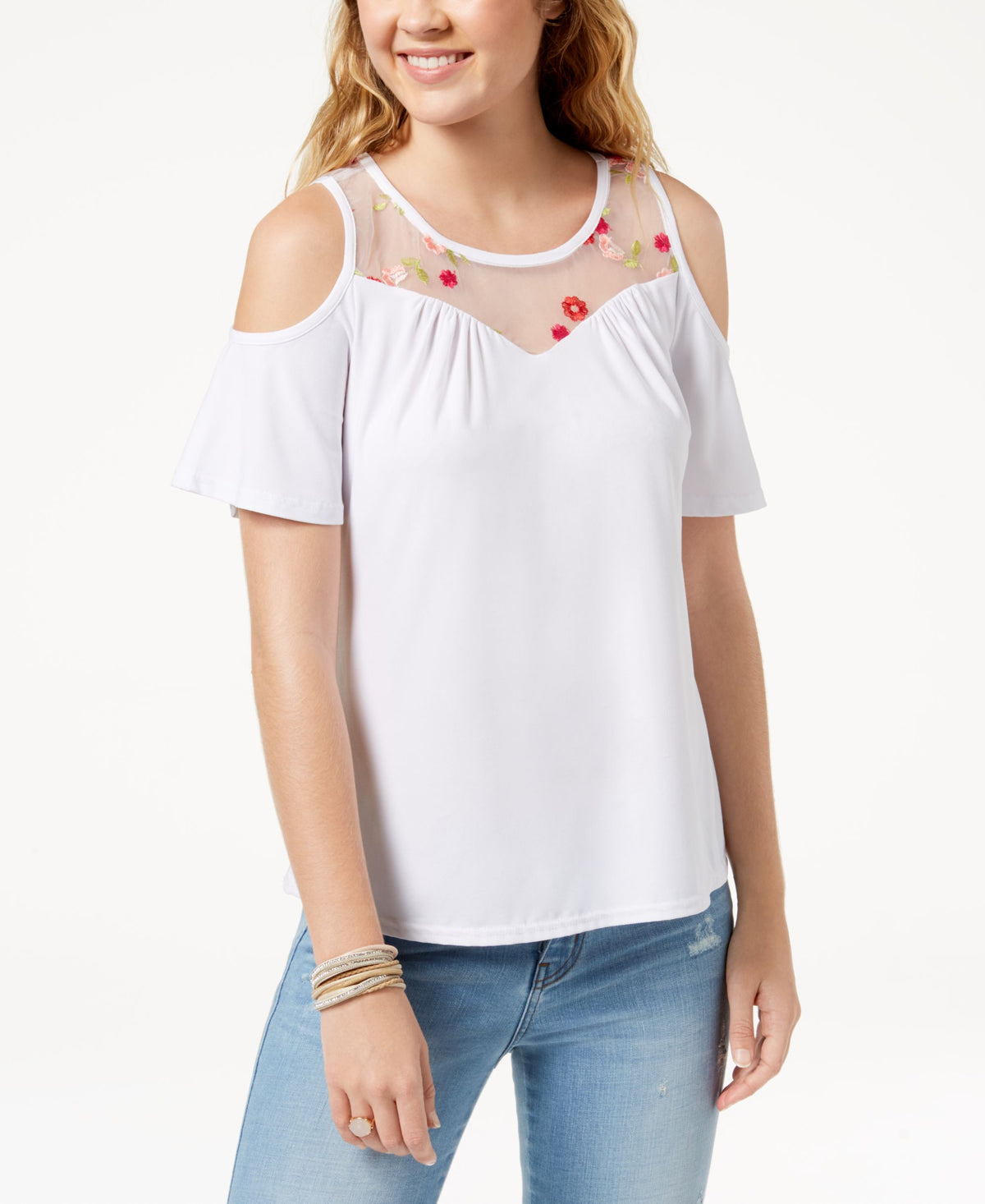 by Ikeddi Juniors' Embroidered Cold-Shoulder Top