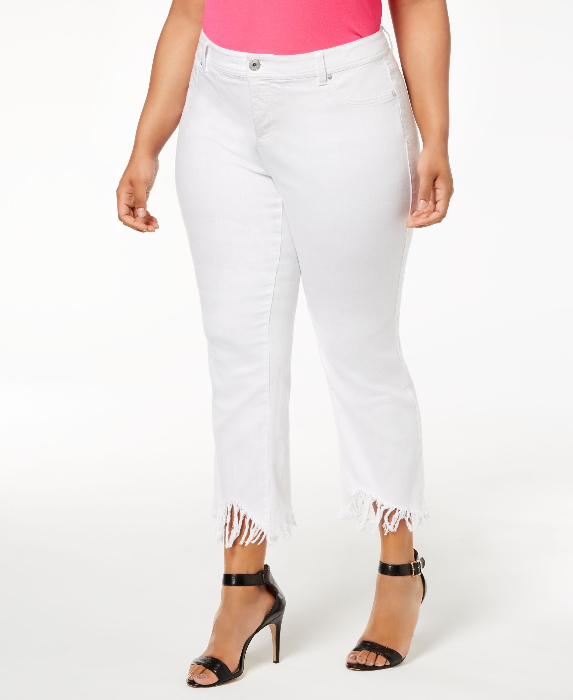Plus Size Fringed Cropped Jeans