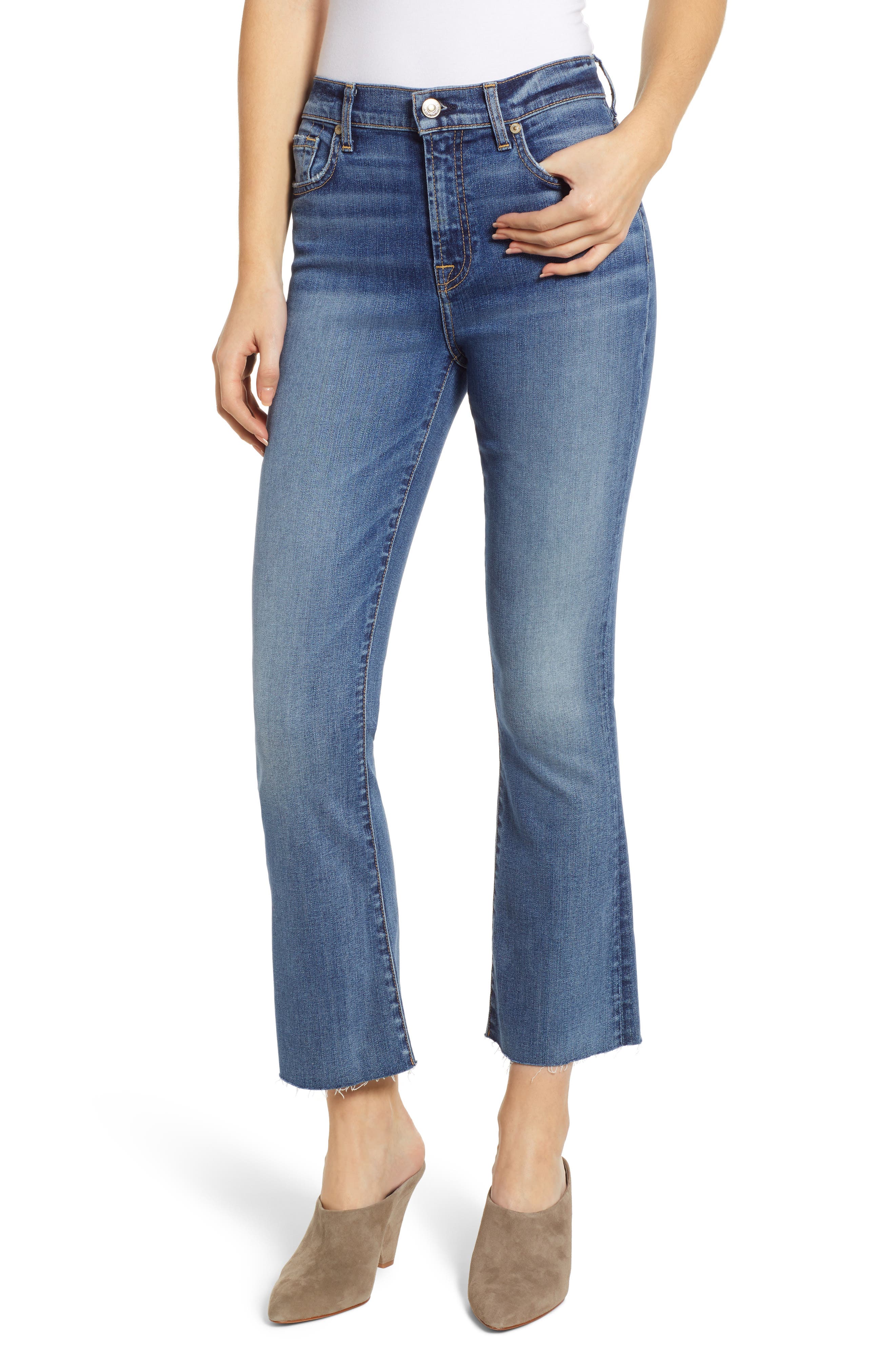 7 For All Mankind Cropped Frayed Hem Jeans