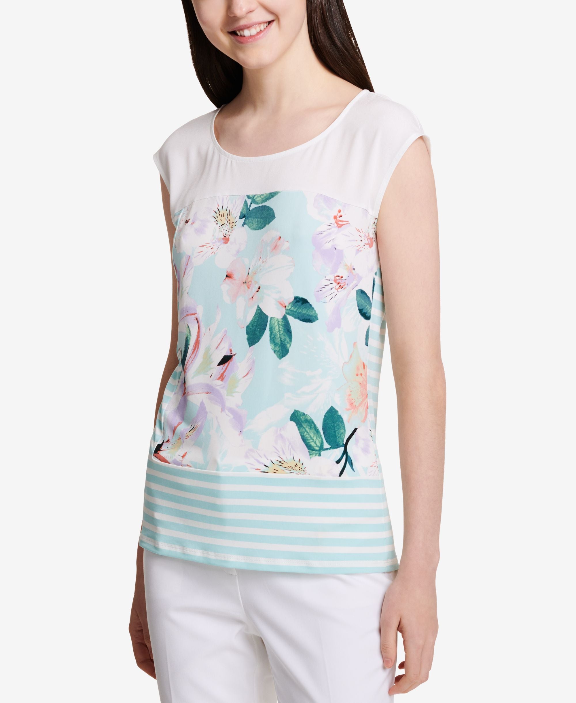 Calvin Klein Striped Floral Print Top
