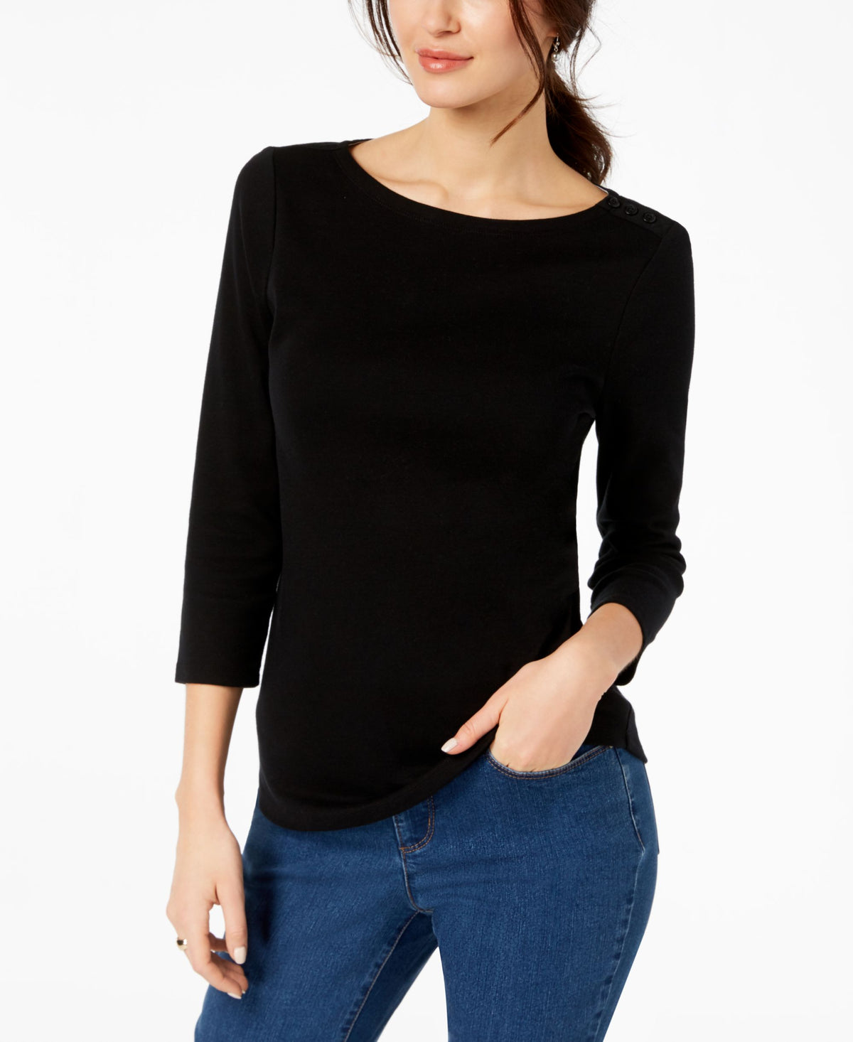Charter Club Petite Pima Cotton Button Shoulder Top