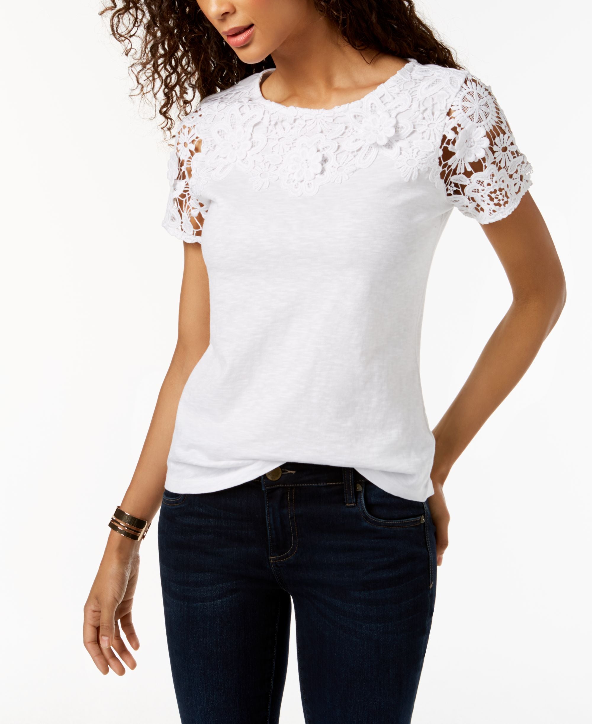 Charter Club Petite Cotton Floral Applique Top