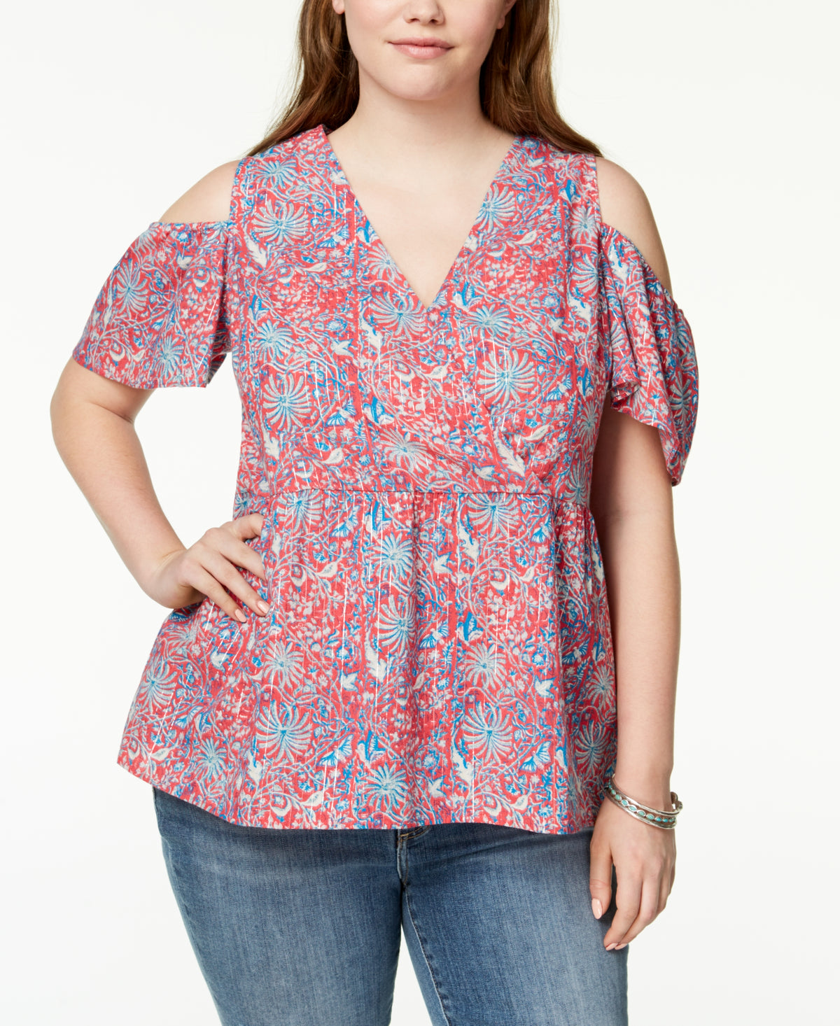 Trendy Plus Size Cotton Cold-Shoulder Blouse