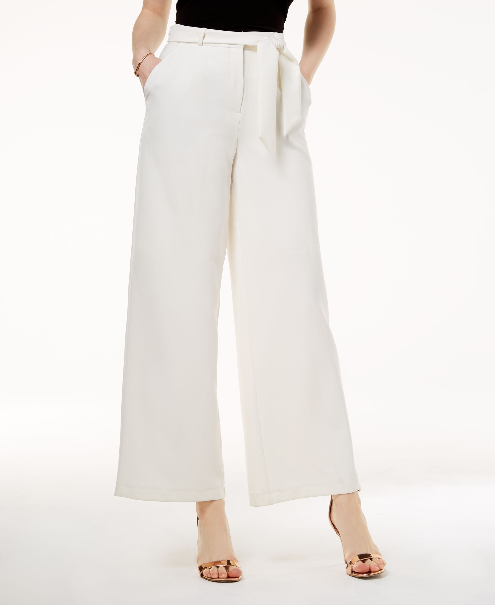 The Edit By Seventeen Juniors Belted Crepe Wide Leg Pants