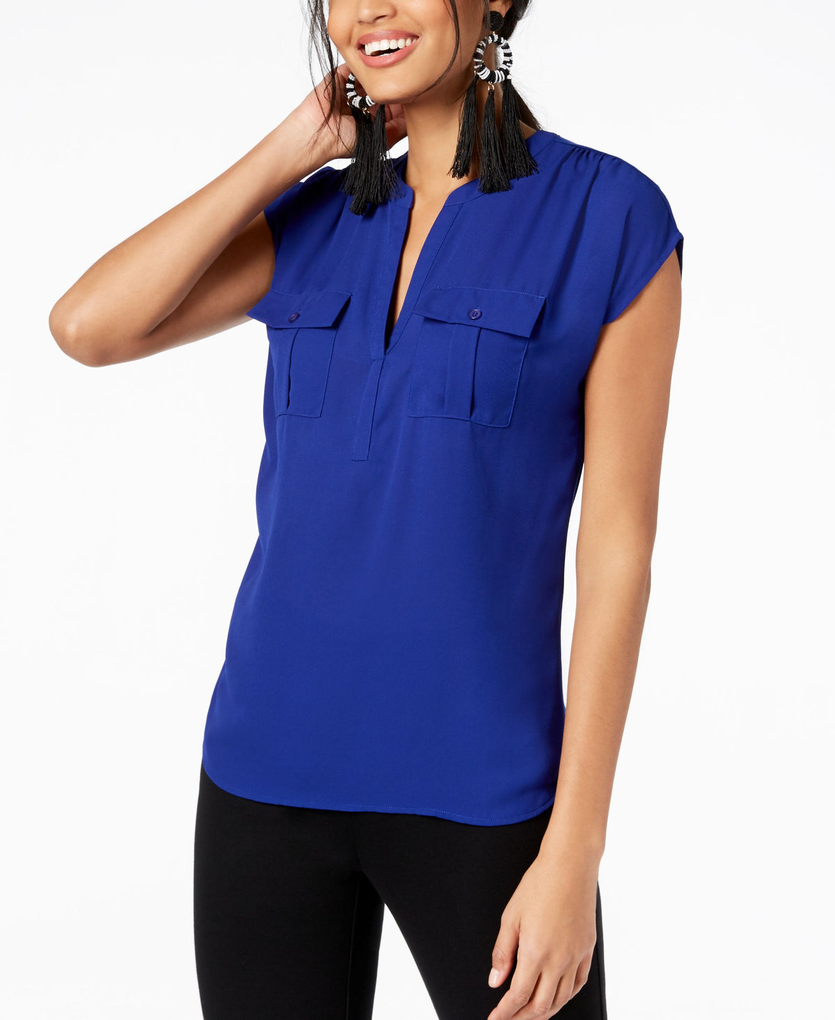 INC Petite Mixed-Media Utility Shirt