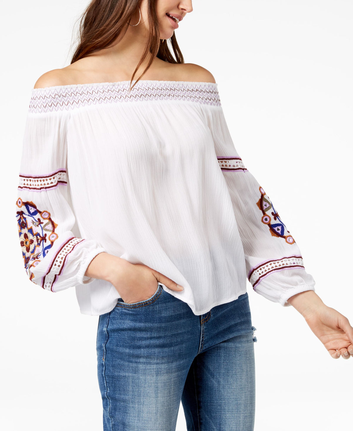 Petite Embroidered Off The Shoulder Top