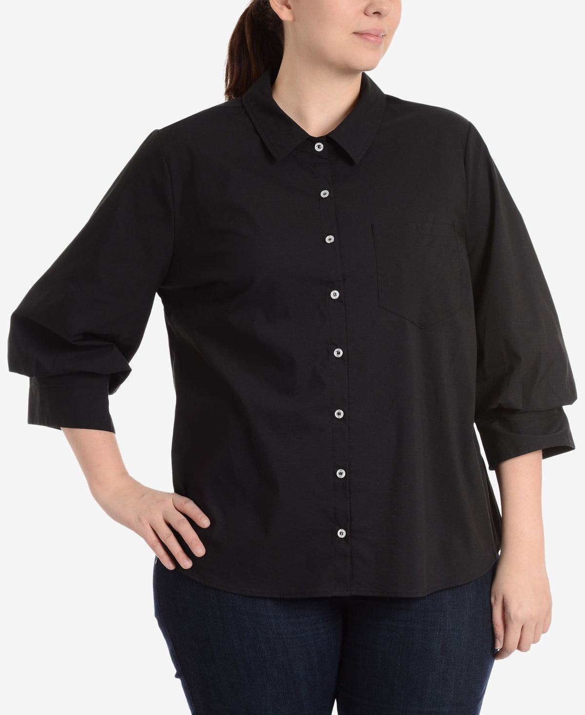 NY Collection Plus Size Blouson Sleeve High Low Hem Blouse