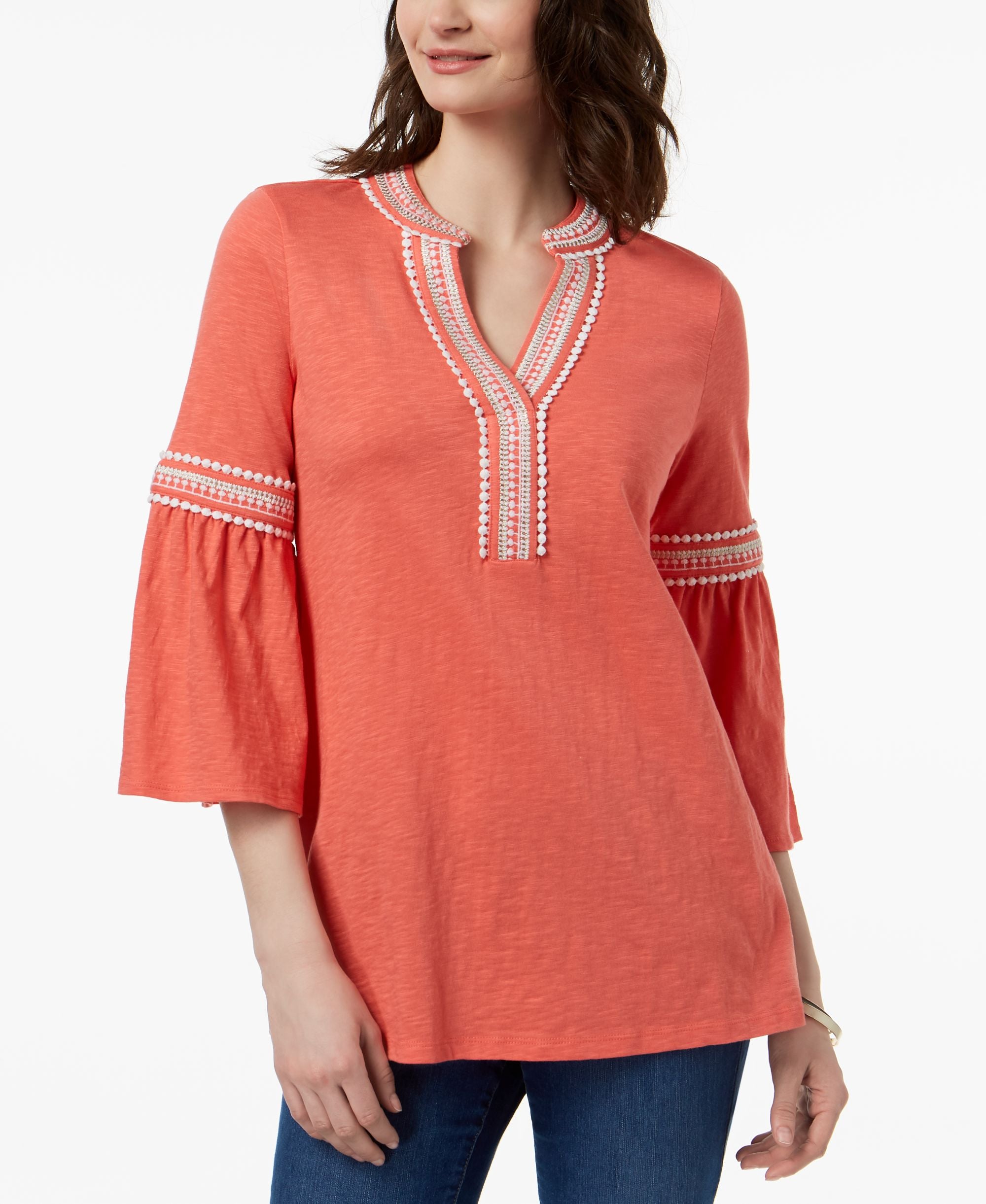 Charter Club Cotton Bell Sleeve Peasant Top