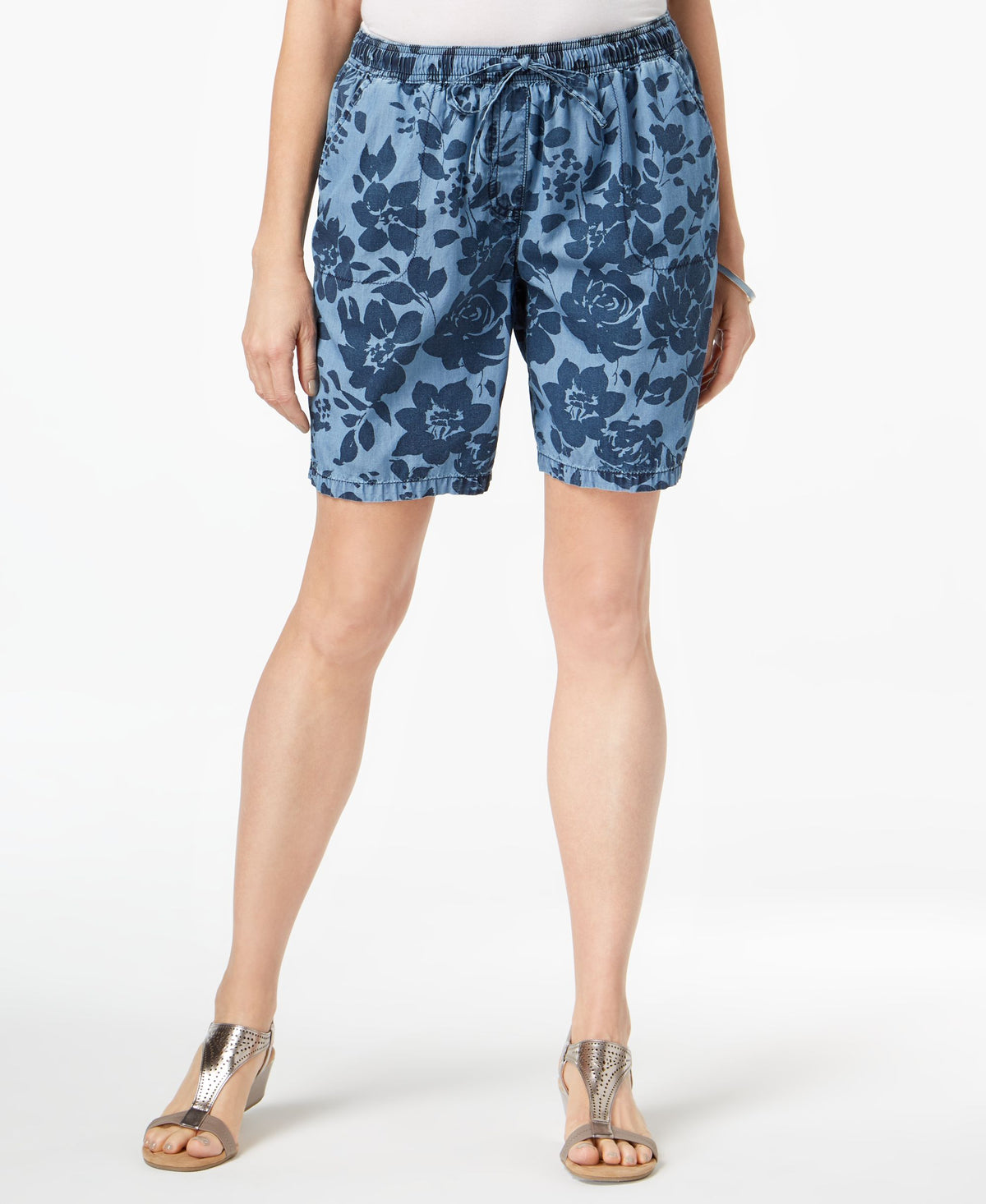 Karen Scott Petite Printed Chambray Shorts