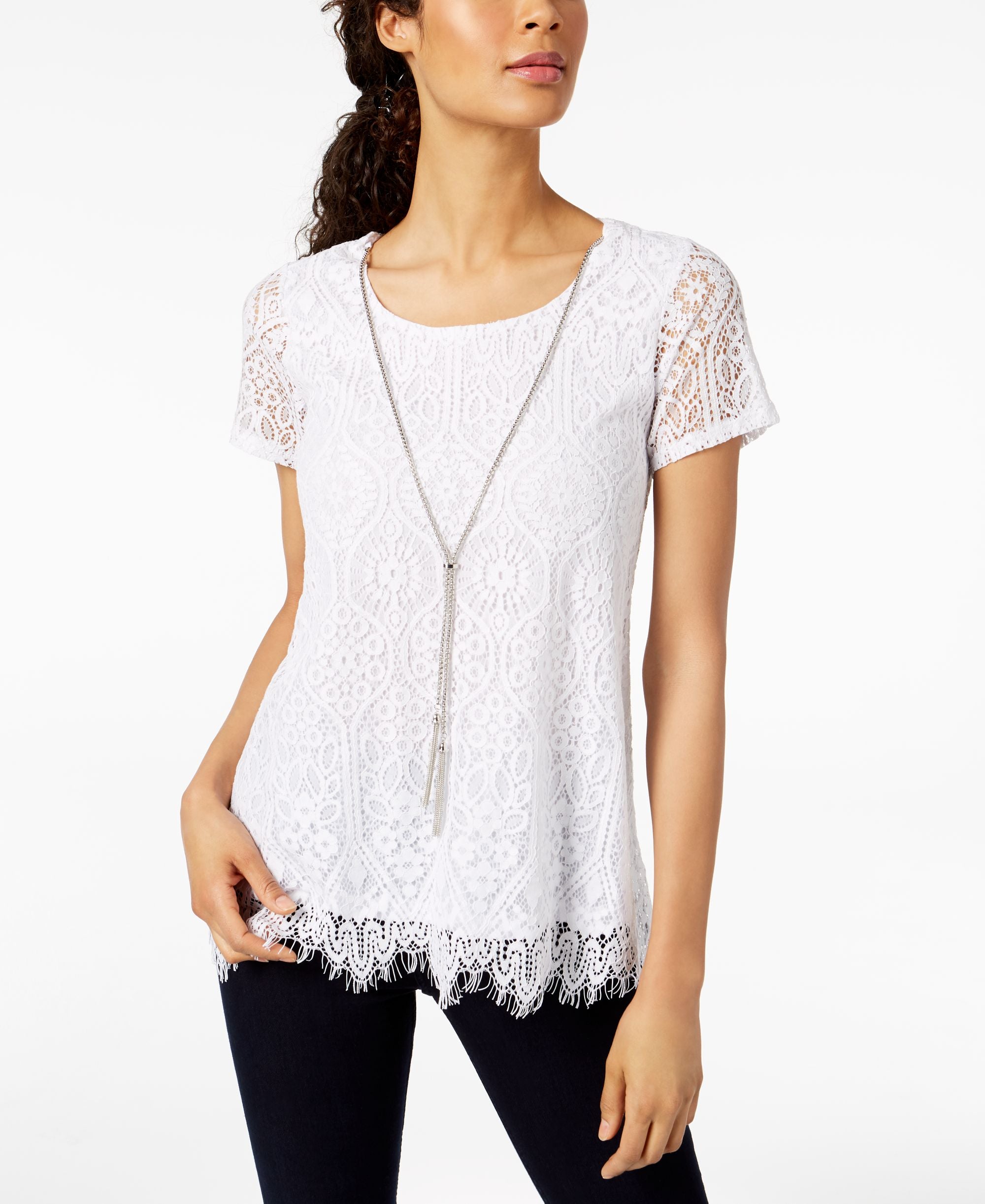 JM Collection Petite Lace Swing Necklace Top
