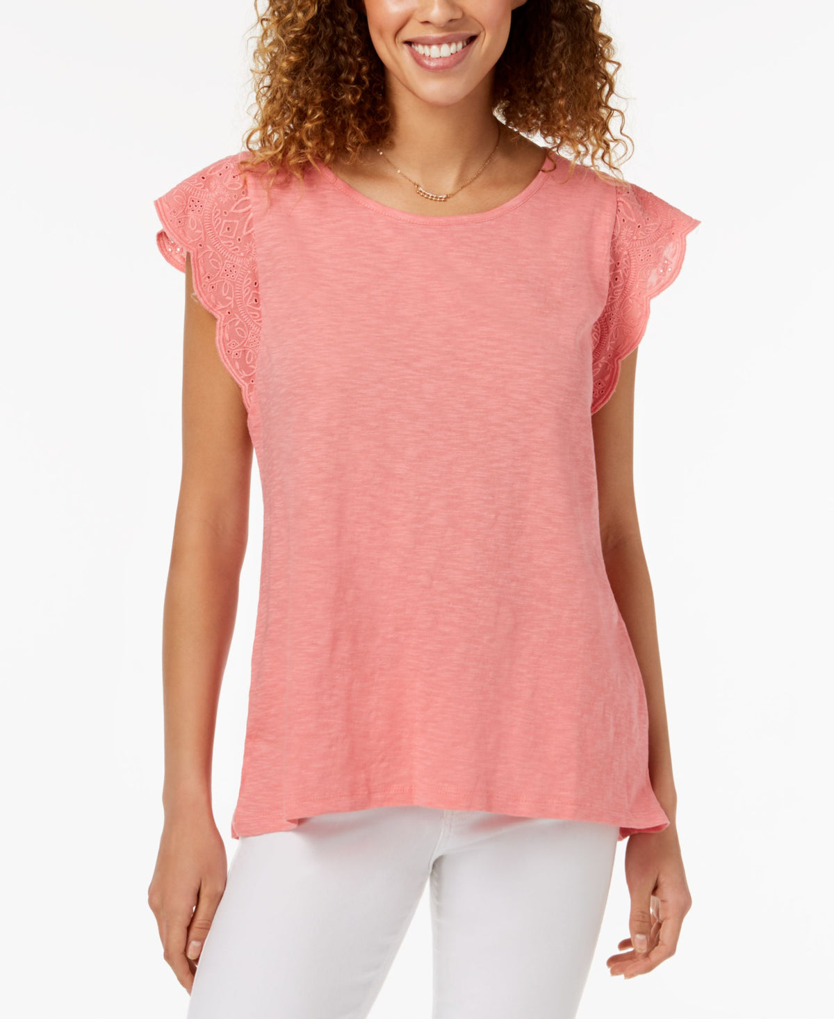 Style & Co Eyelet Ruffle T-Shirt