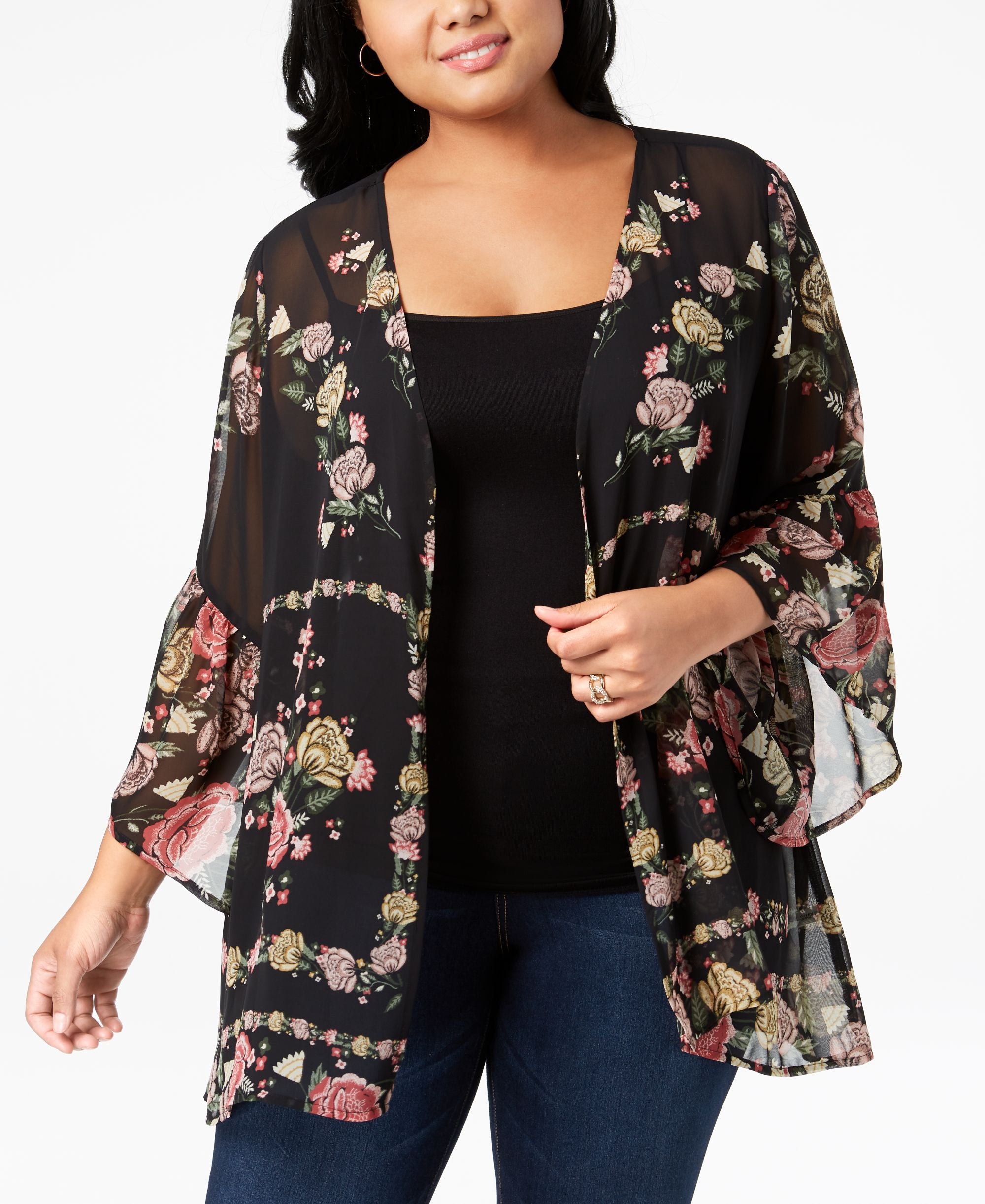 Style & Co Plus Size Printed Sheer Kimono