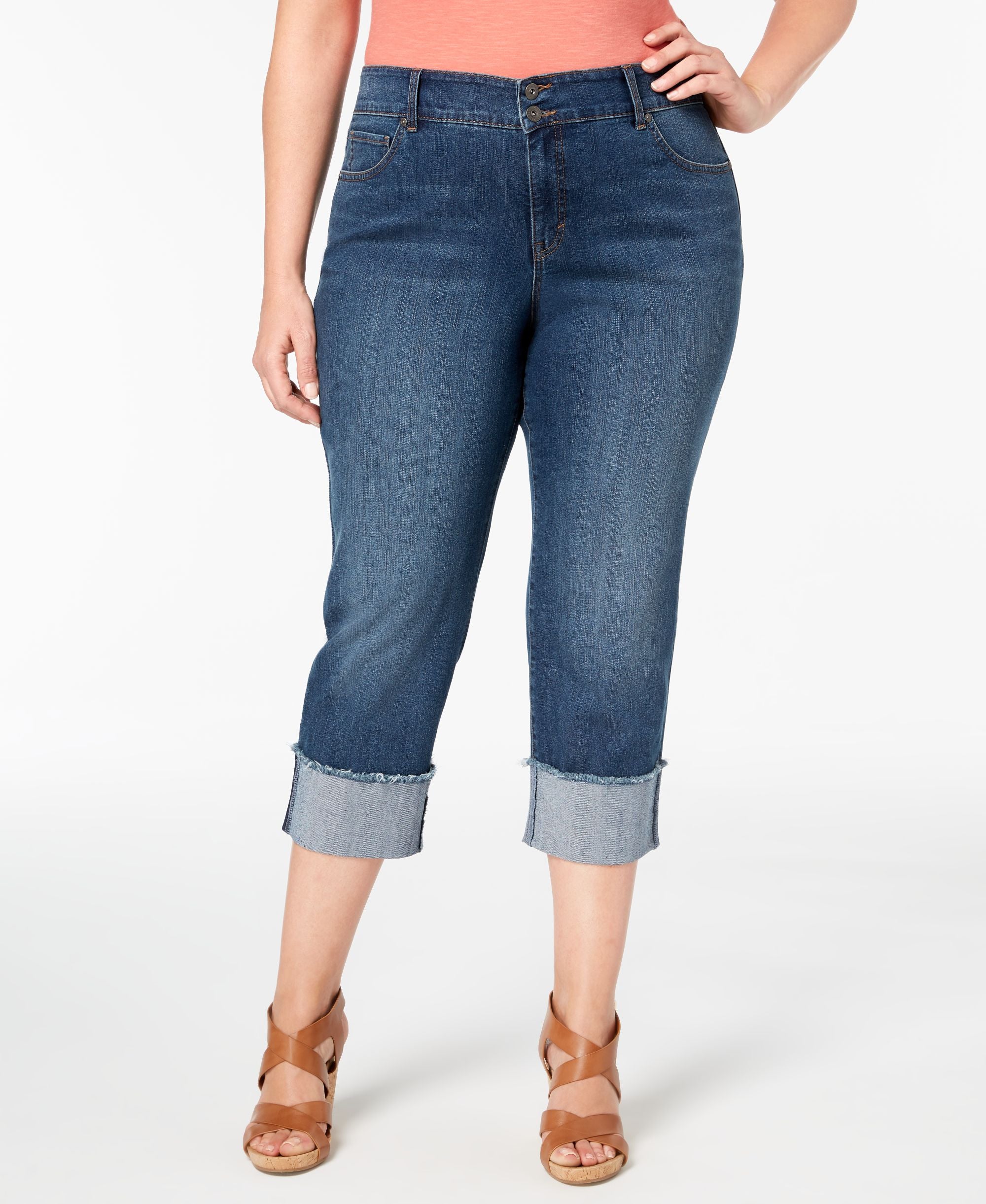 Style & Co Plus Size Cuffed Straight Leg Capri Jeans
