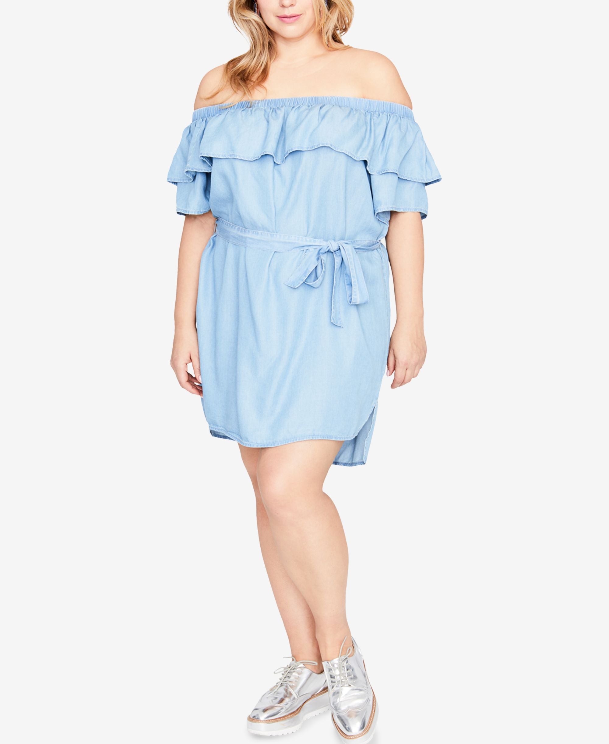 Rachel Rachel Roy Trendy Plus Size Chambray Off The Shoulder Dress