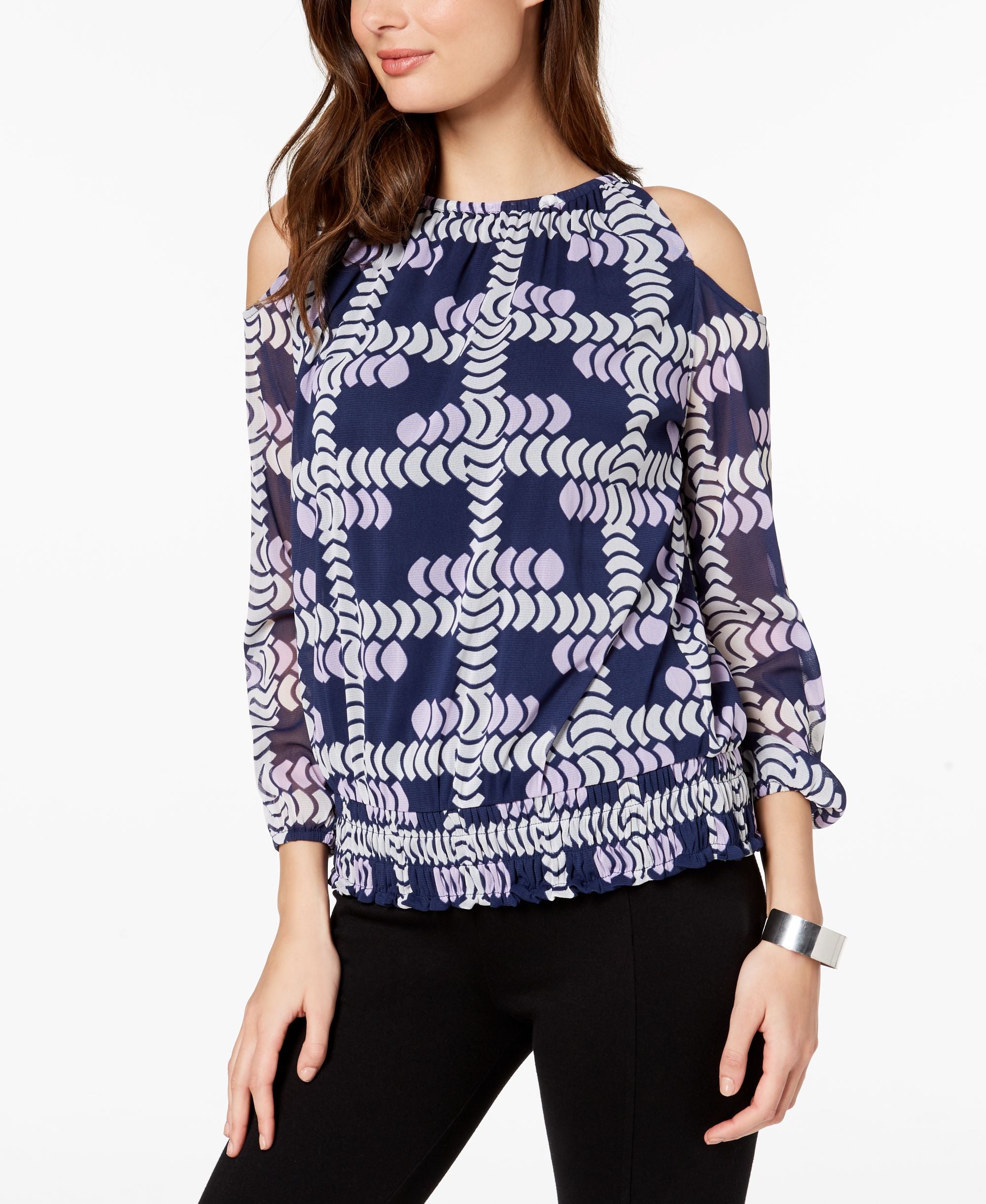 Alfani Printed Cold Shoulder Top
