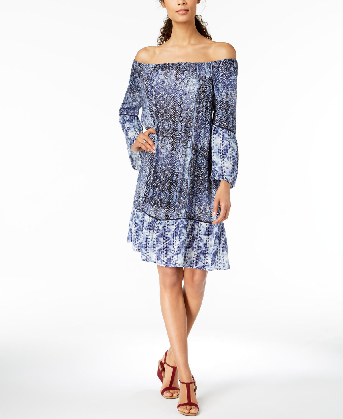 Style & Co Printed Off The Shoulder Dress