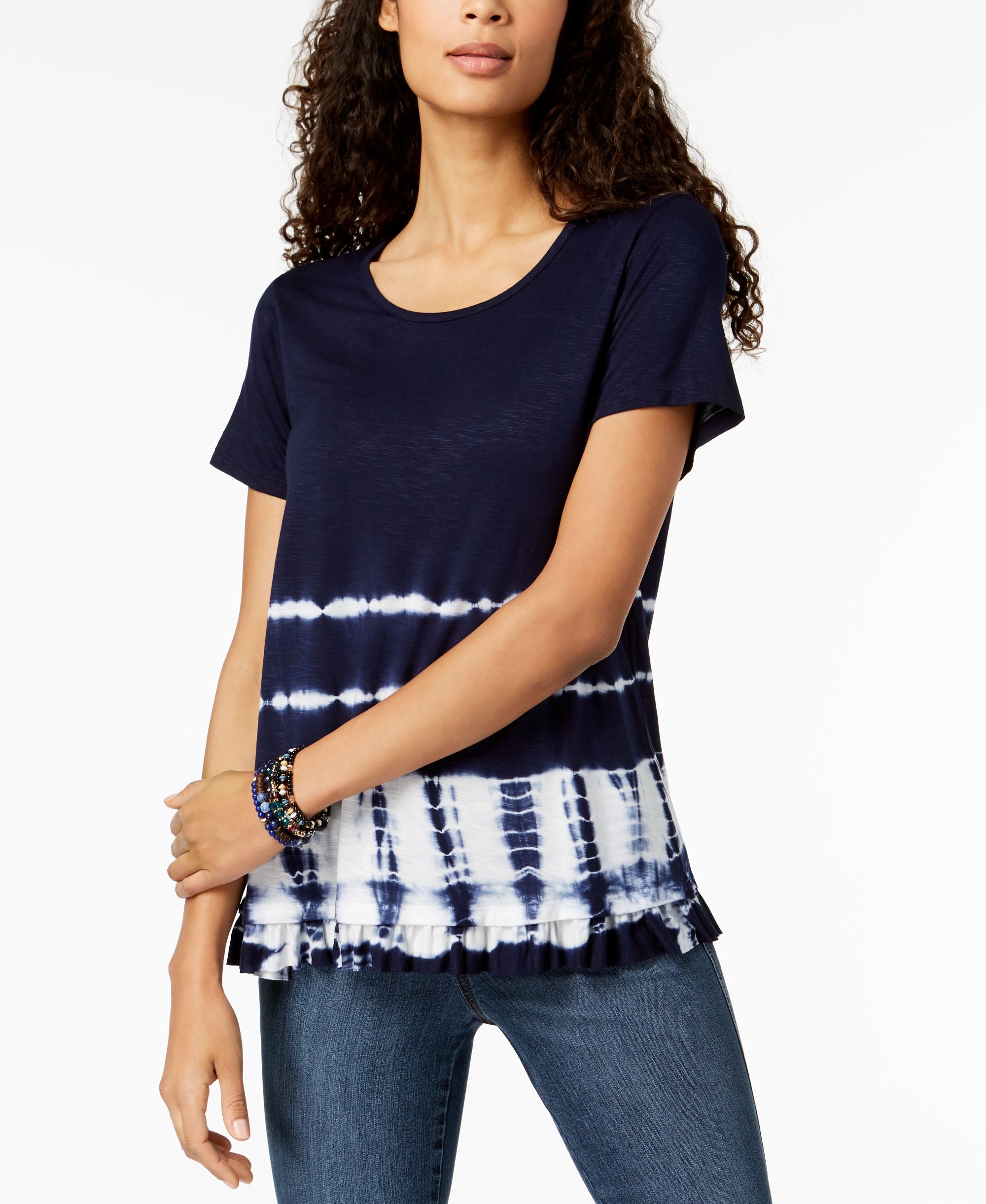 Style & Co Tie Dyed Ruffle T-Shirt