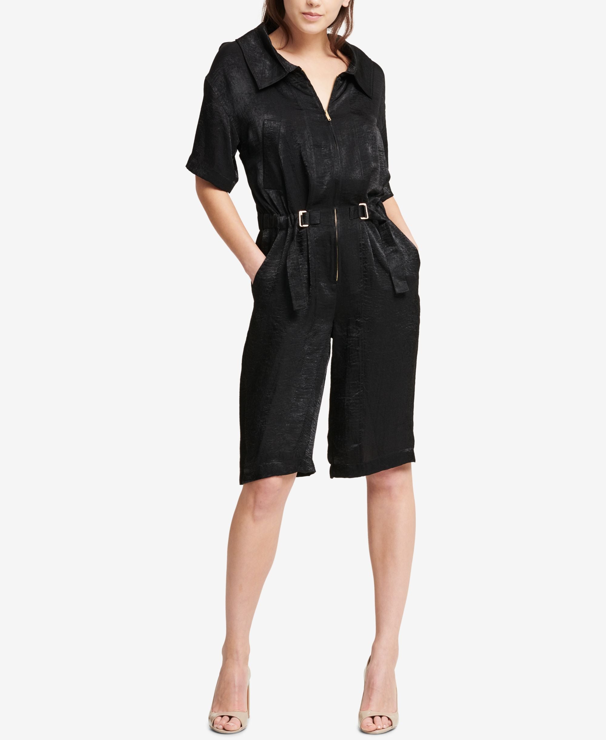 DKNY Hammered Satin Short Jumpsuit
