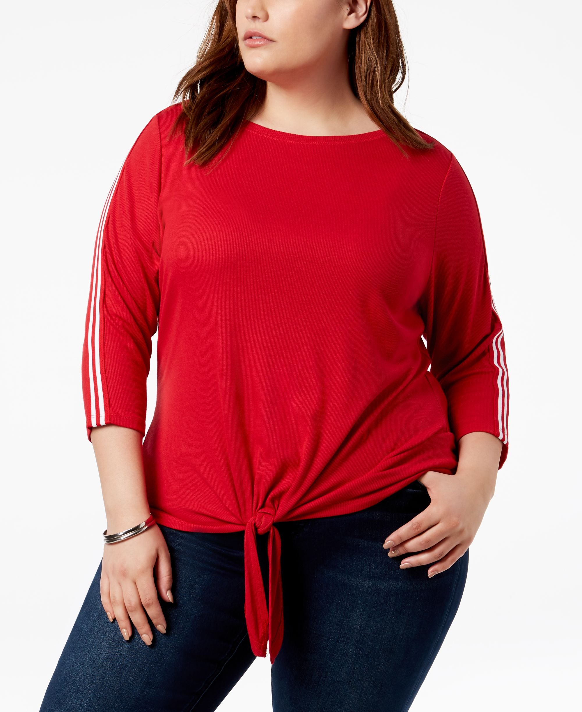 Plus Size Tie Front Ribbed Top