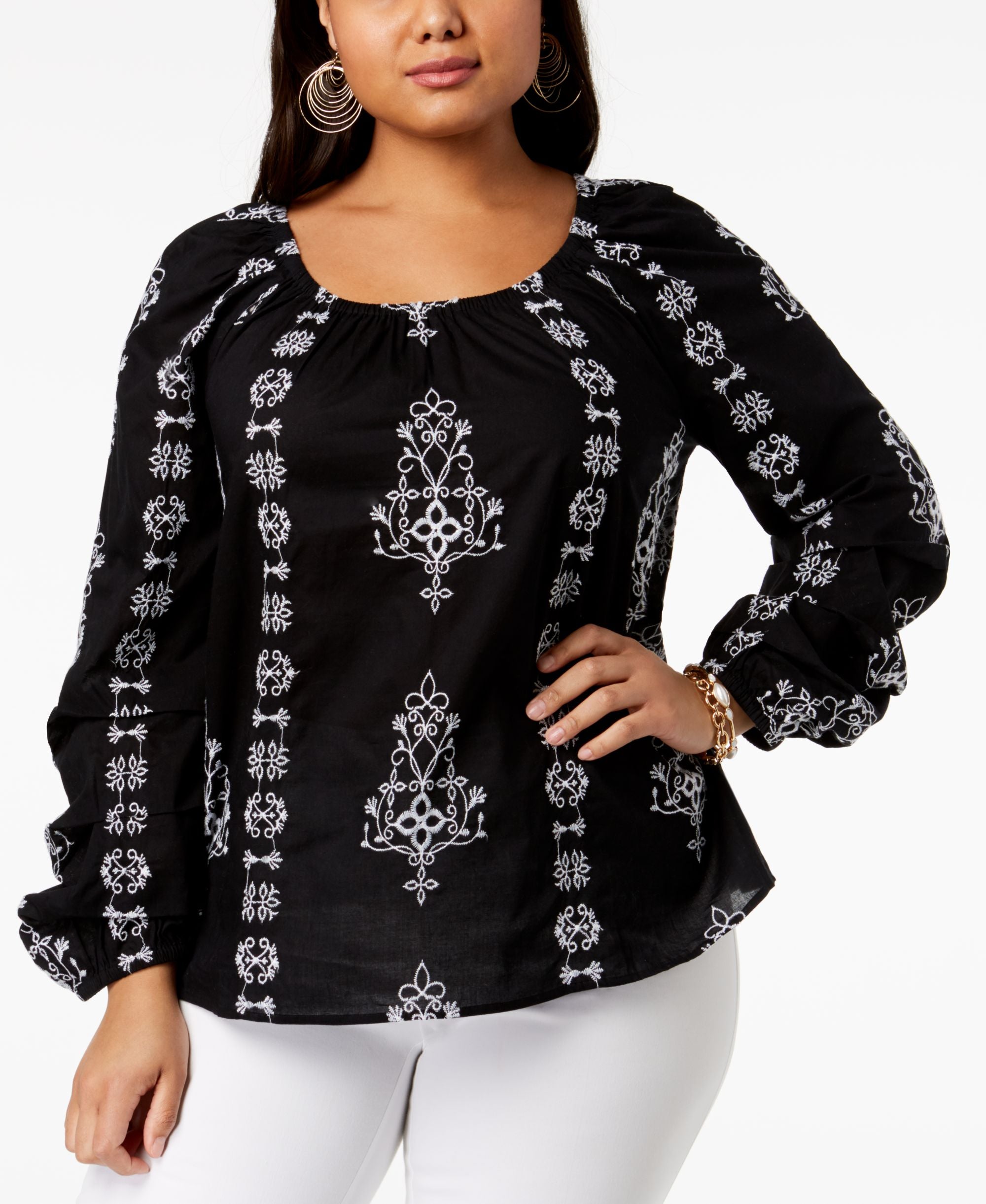 Plus Size Embroidered Peasant Top