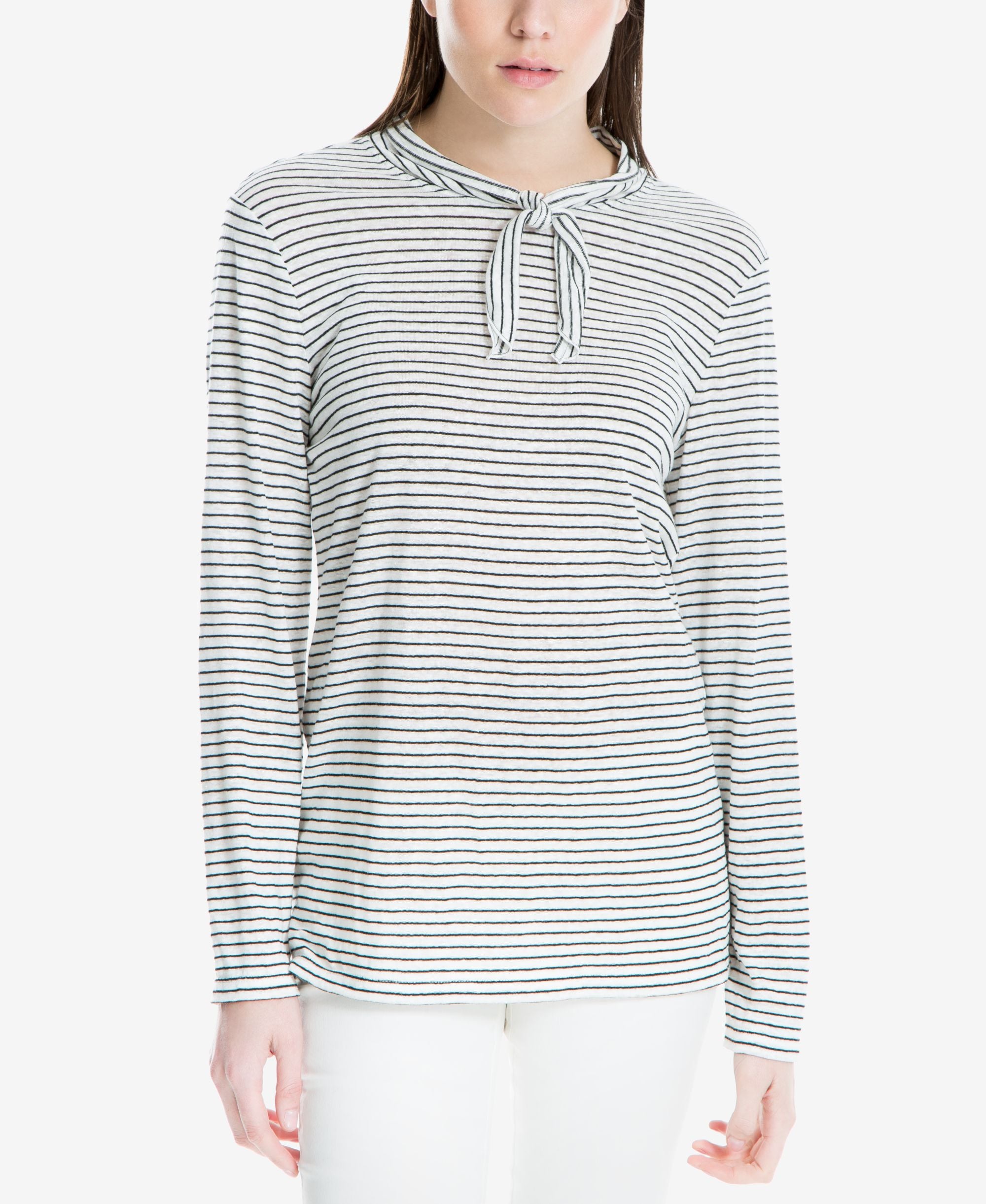 Max Studio London Striped Tie Neck T-Shirt