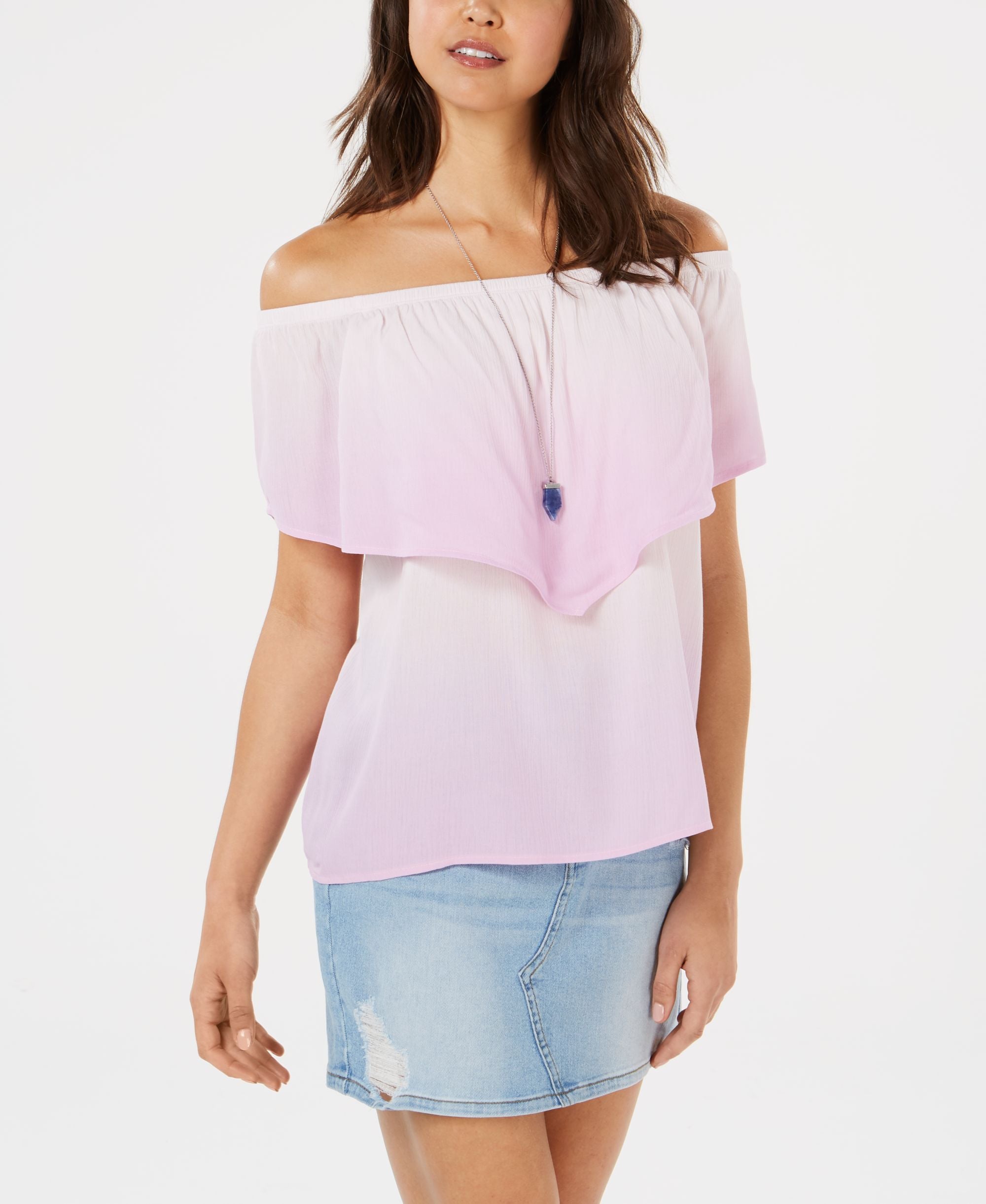 Juniors' Off-The-Shoulder Flounce Top