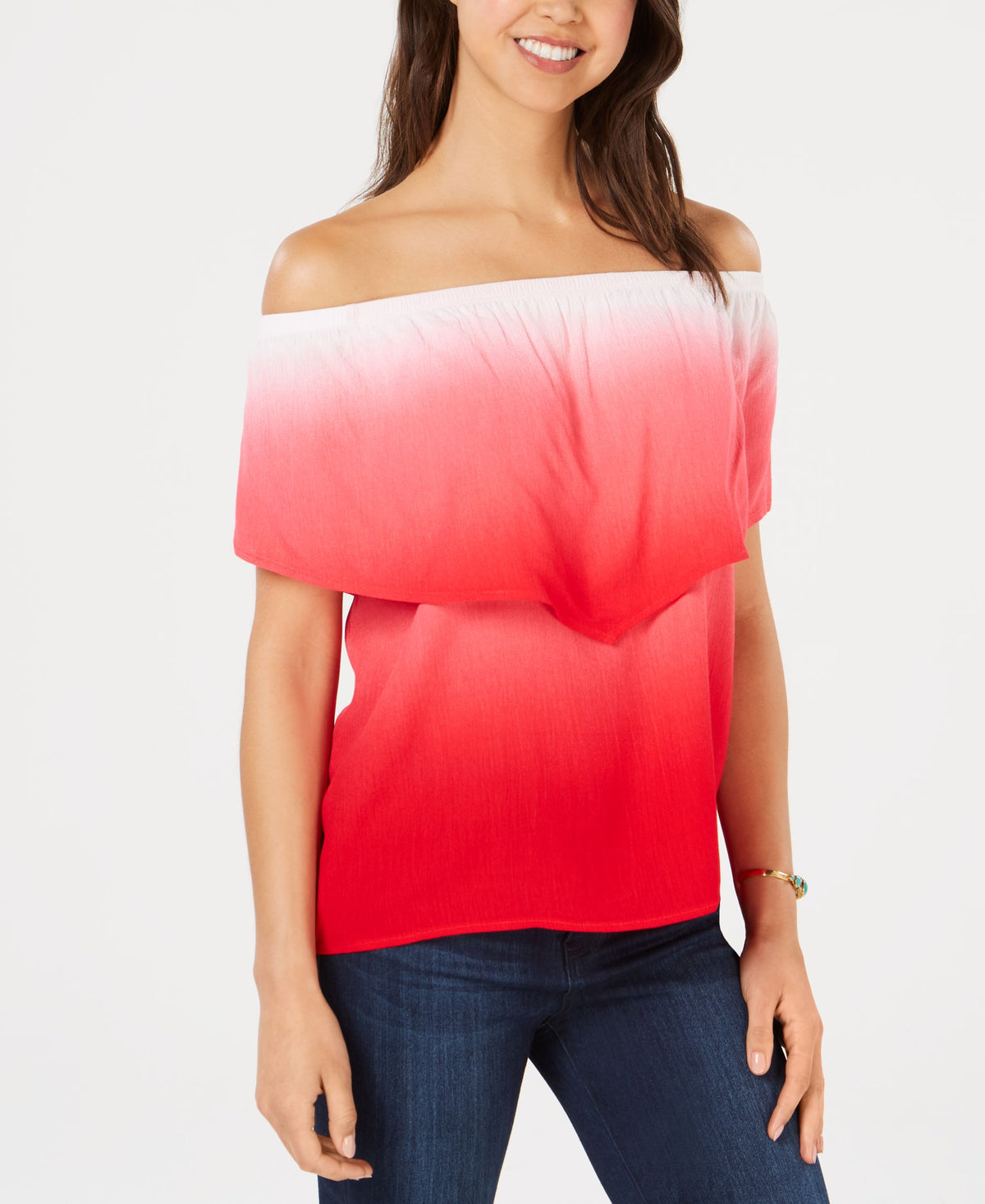 Juniors' Off-The-Shoulder Flounce Top