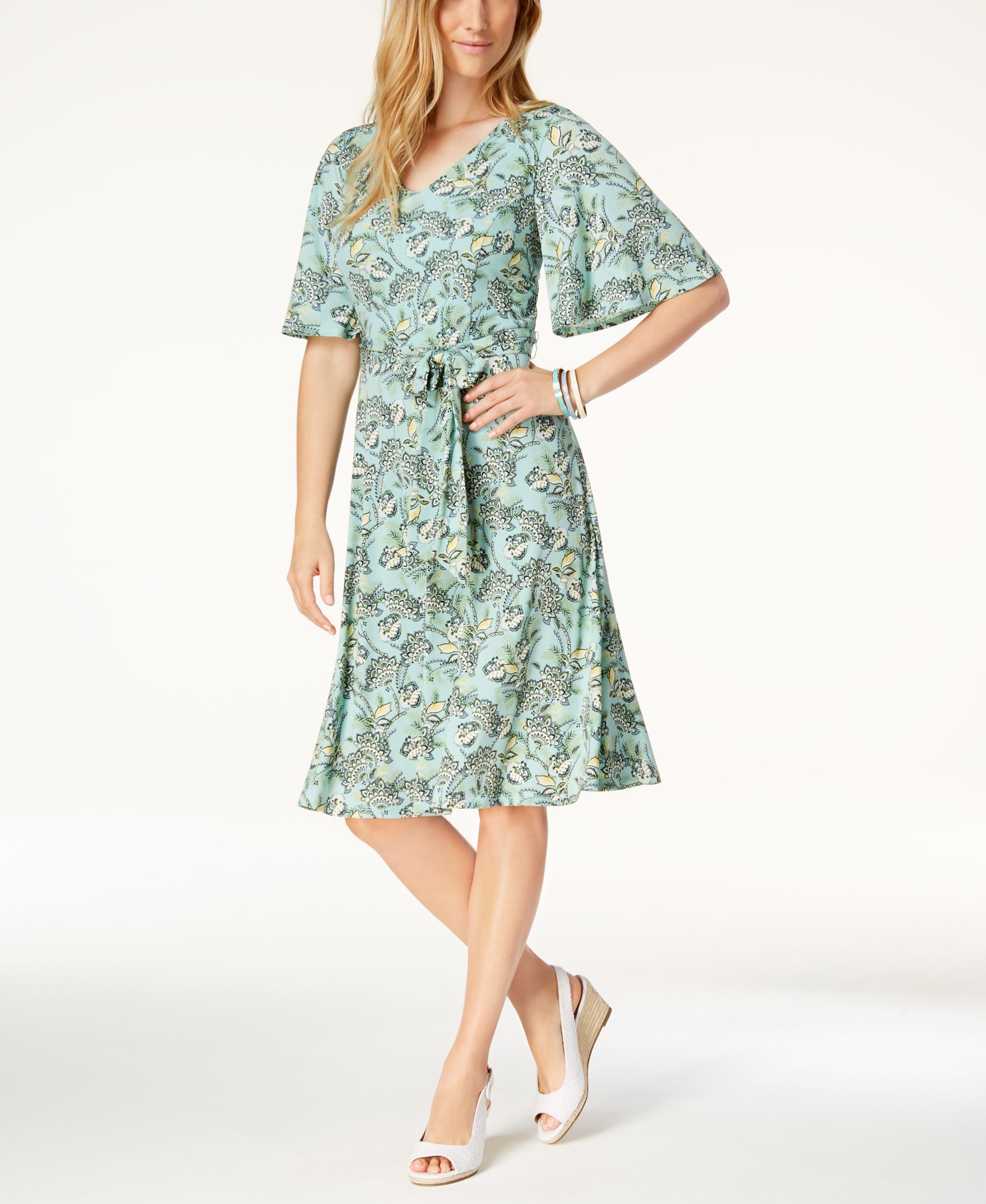 Charter Club Petite Printed Belted Dress