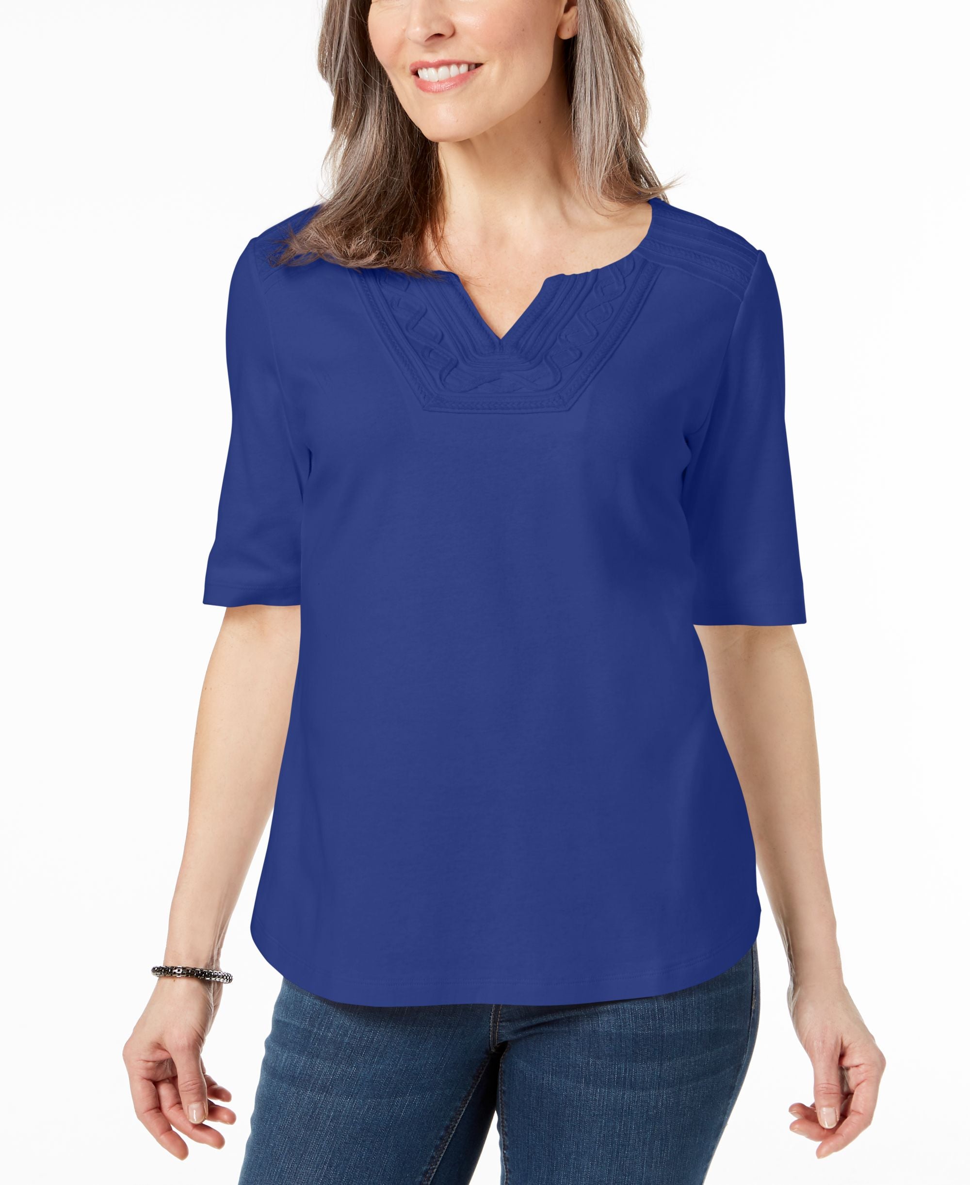 Karen Scott Cotton Tonal Trim Top