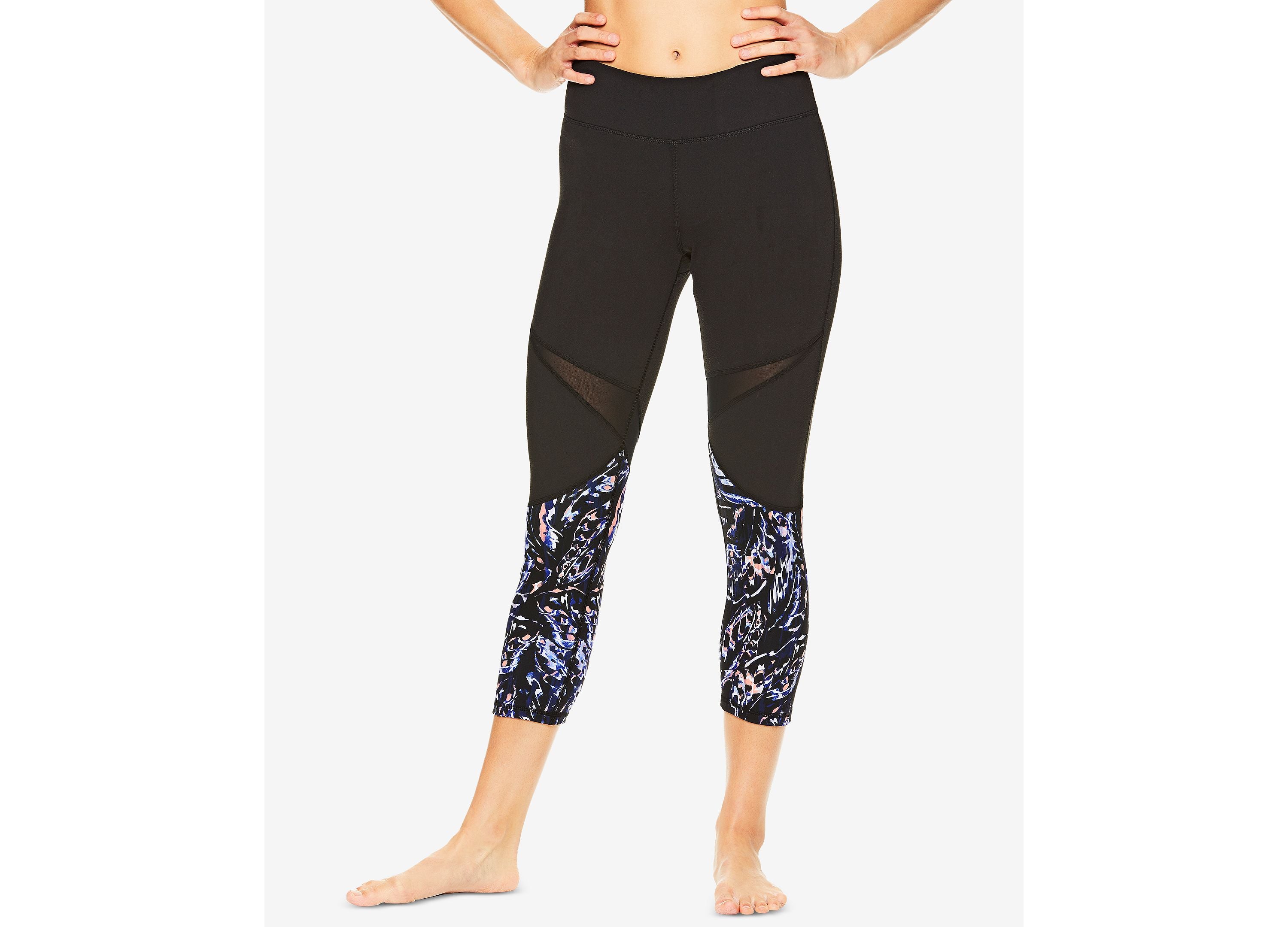 Gaiam Ryan Printed Mesh-Trimmed Capri Leggings Black M
