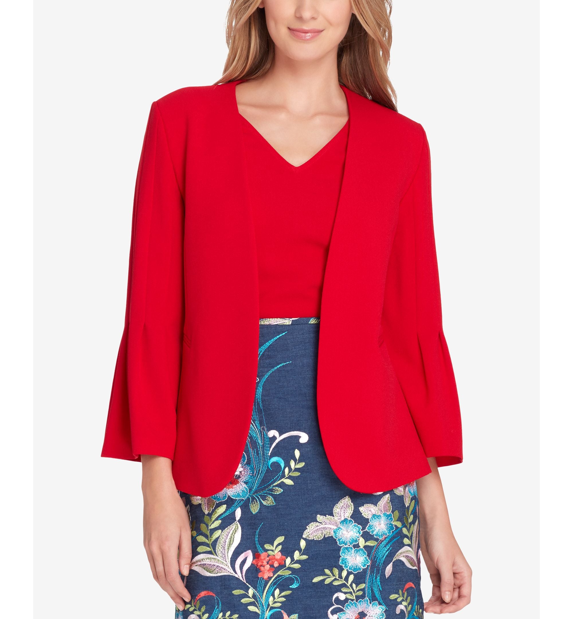 Tahari Asl Pleated Bell Sleeve Blazer