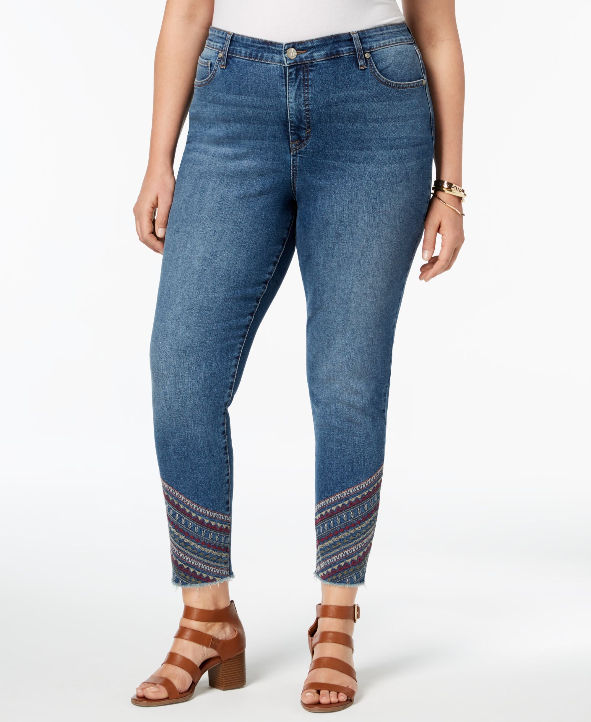 Plus Size Embroidered-Hem Curvy-Fit Skinny Jeans