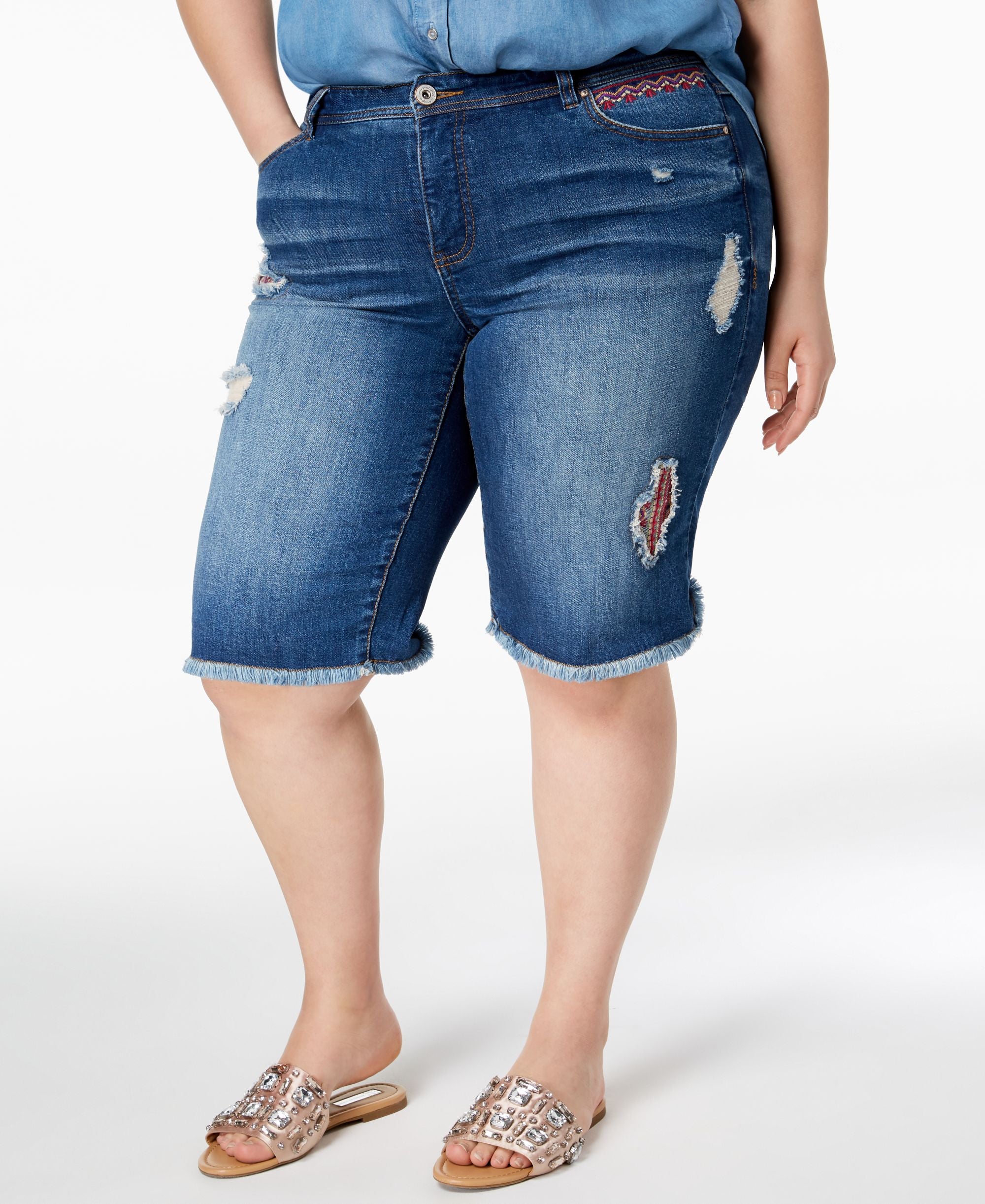 Plus Size Ripped Denim Shorts