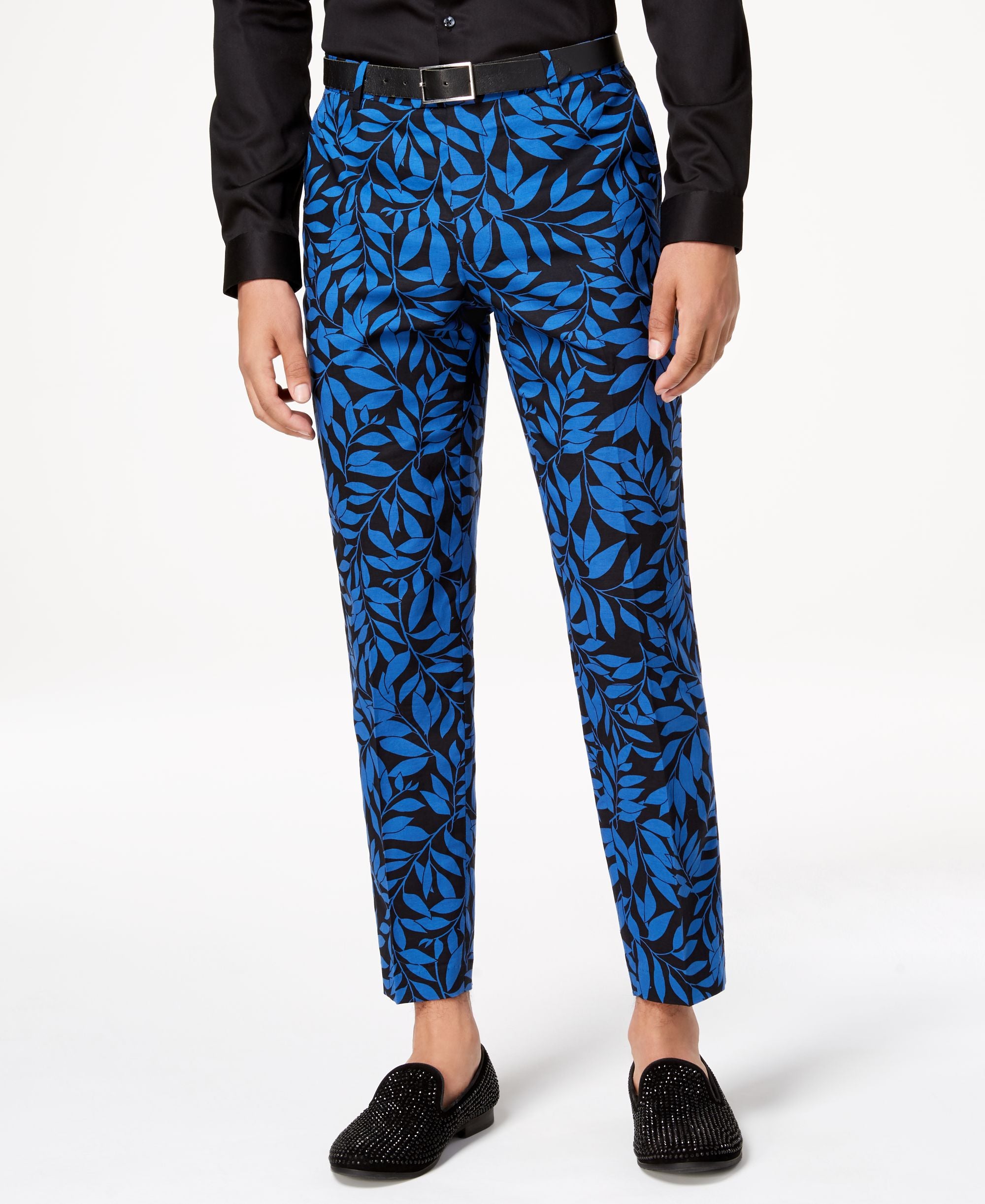 Mens Slim Fit Leaf Print Pants