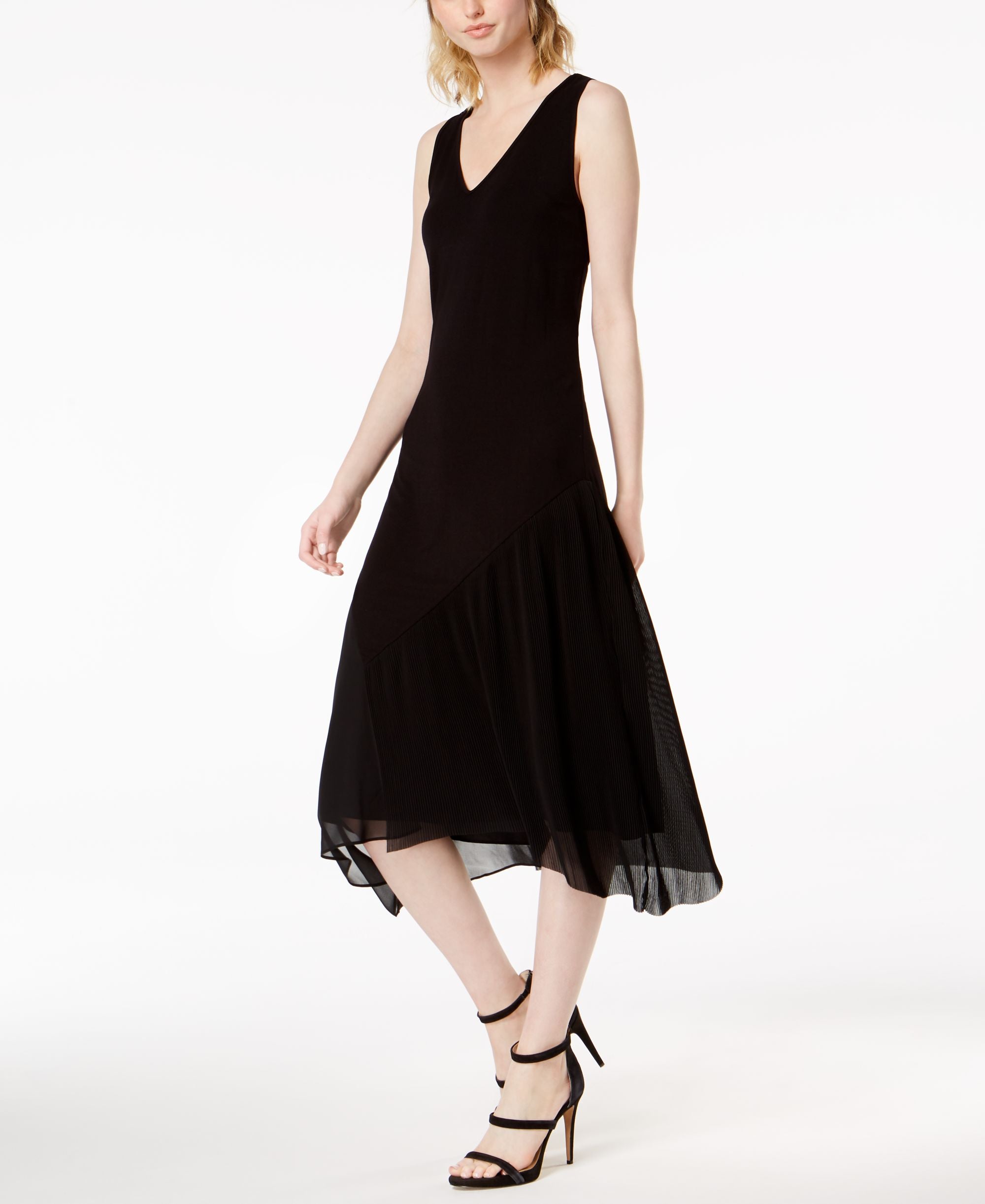Bar III Sleeveless Pleated Contrast Midi Dress
