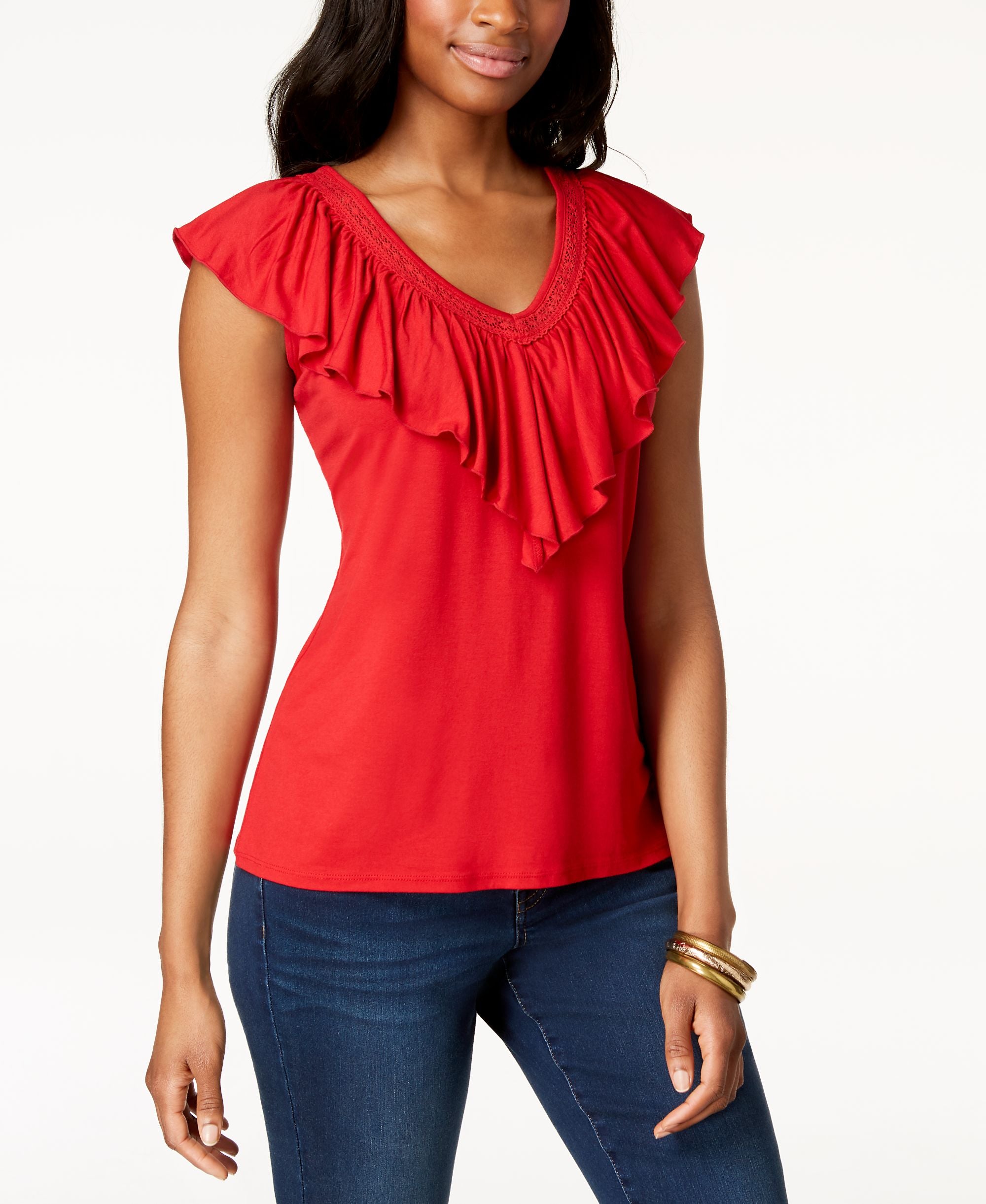 Style & Co V Neck Ruffled Top