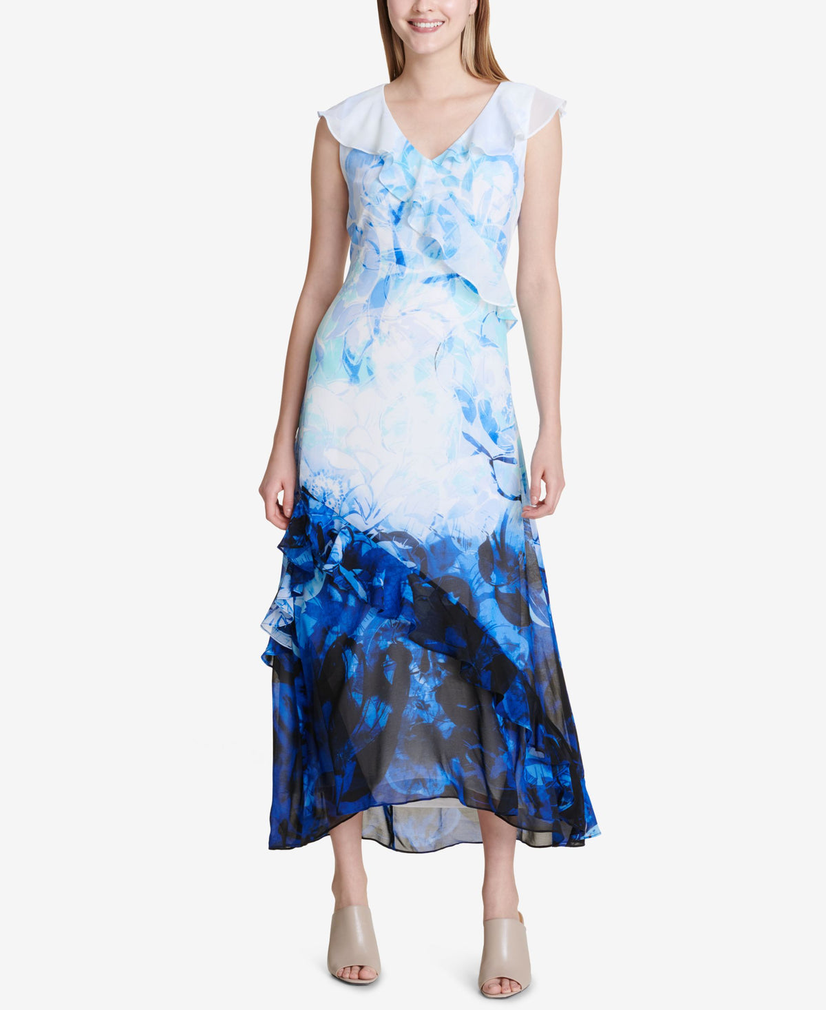 Calvin Klein Ombre Ruffle Maxi Dress