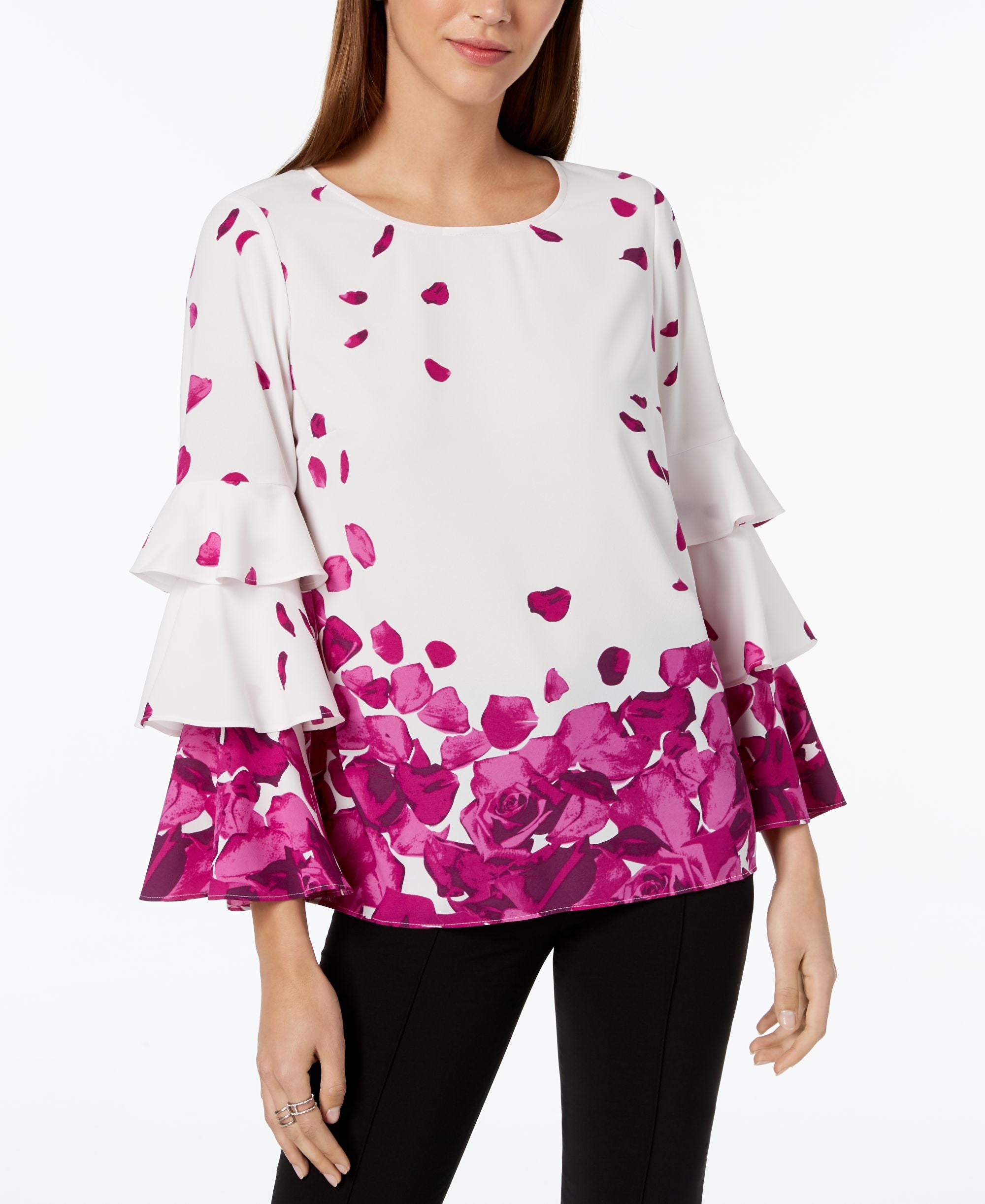 Alfani Ruffle Sleeve Printed Top