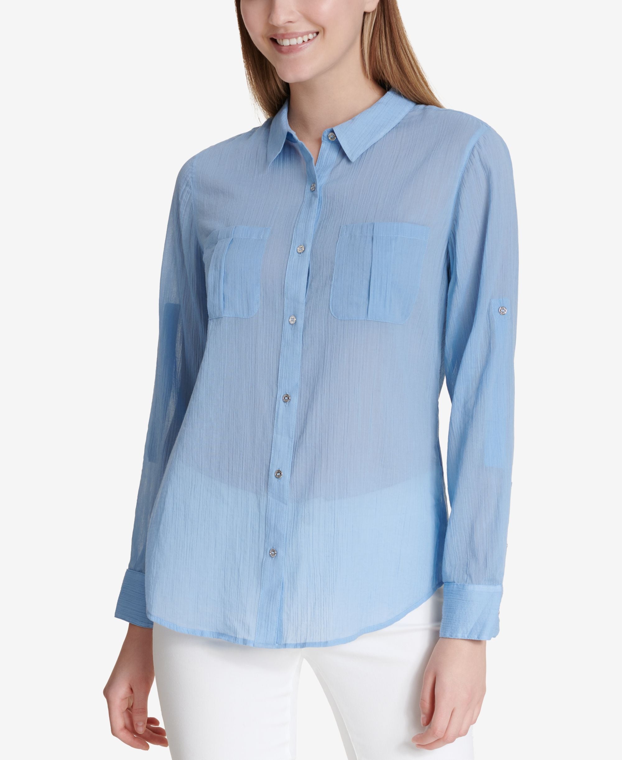 Calvin Klein Cotton Crinkle Button Front Blouse