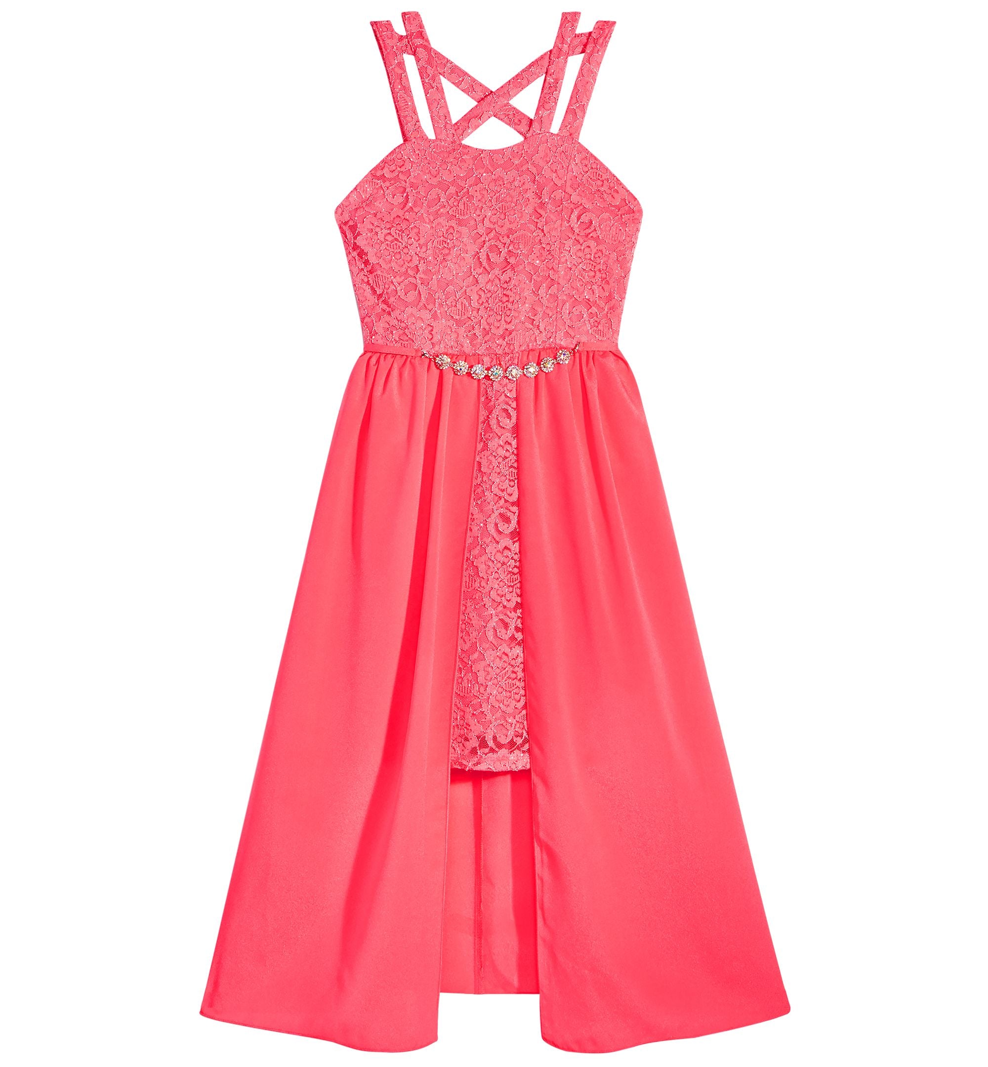 Pink Violet Big Girls Glitter Lace Overskirt Dress