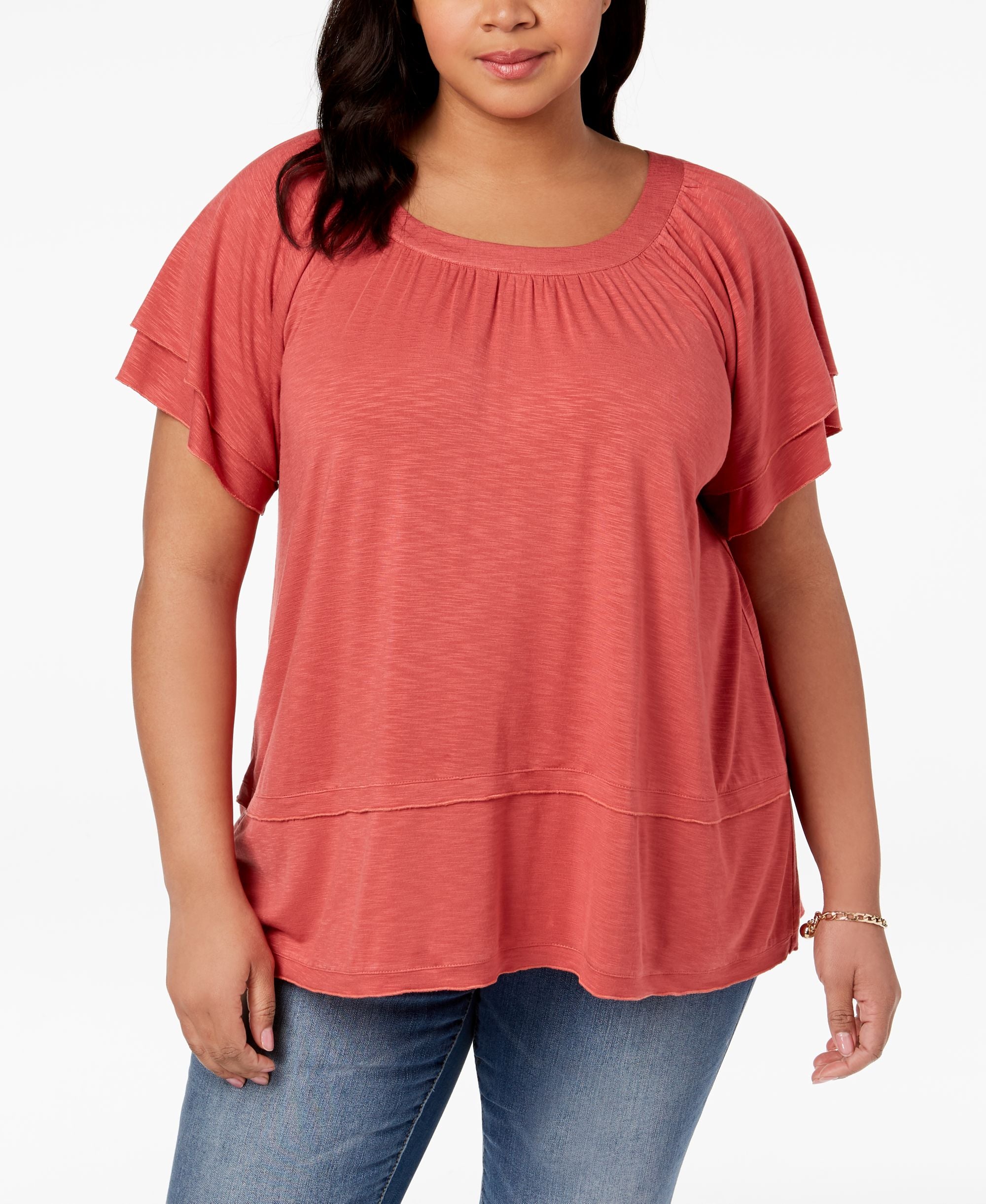 Style & Co Plus Size Flutter Sleeve Swing Hem Top