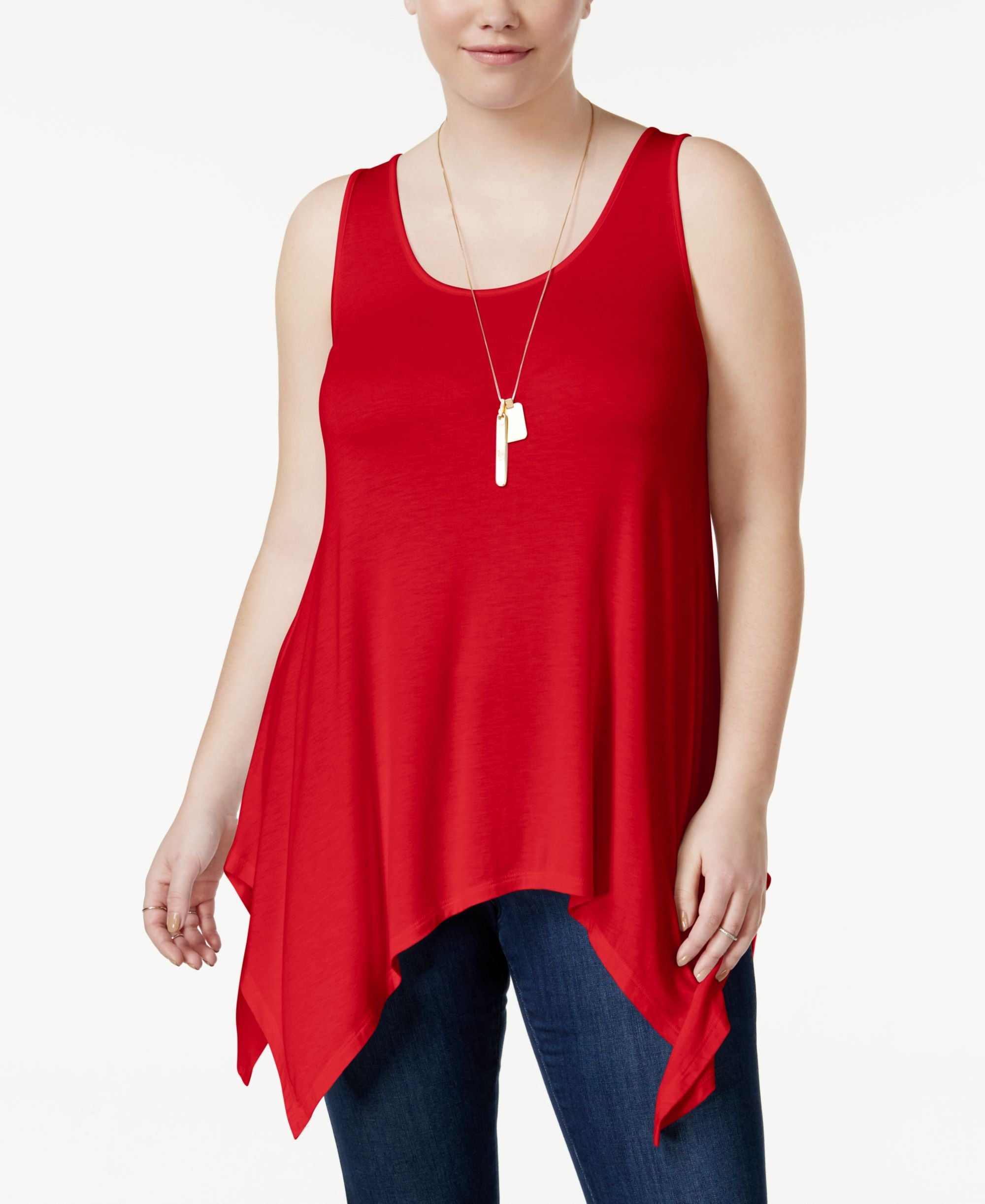 Celebrity Pink Trendy Plus Size Handkerchief Hem Tank Top
