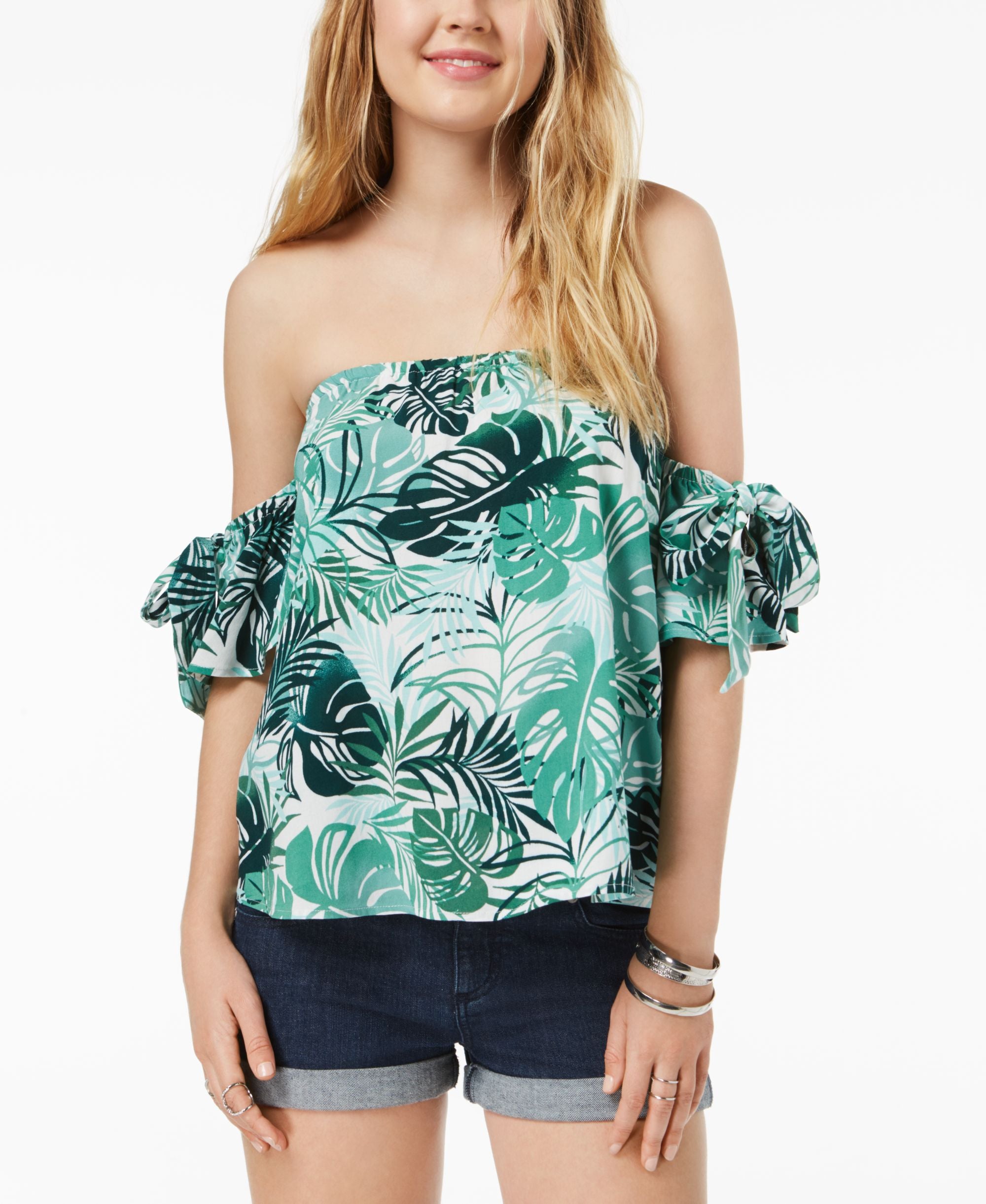 Juniors' Off-The-Shoulder Tie-Sleeve Top