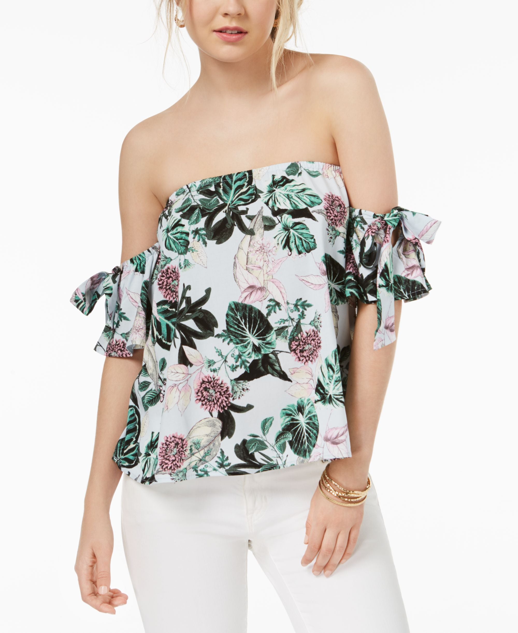 Gypsies Moondust Juniors Off The Shoulder Tie Sleeve Top