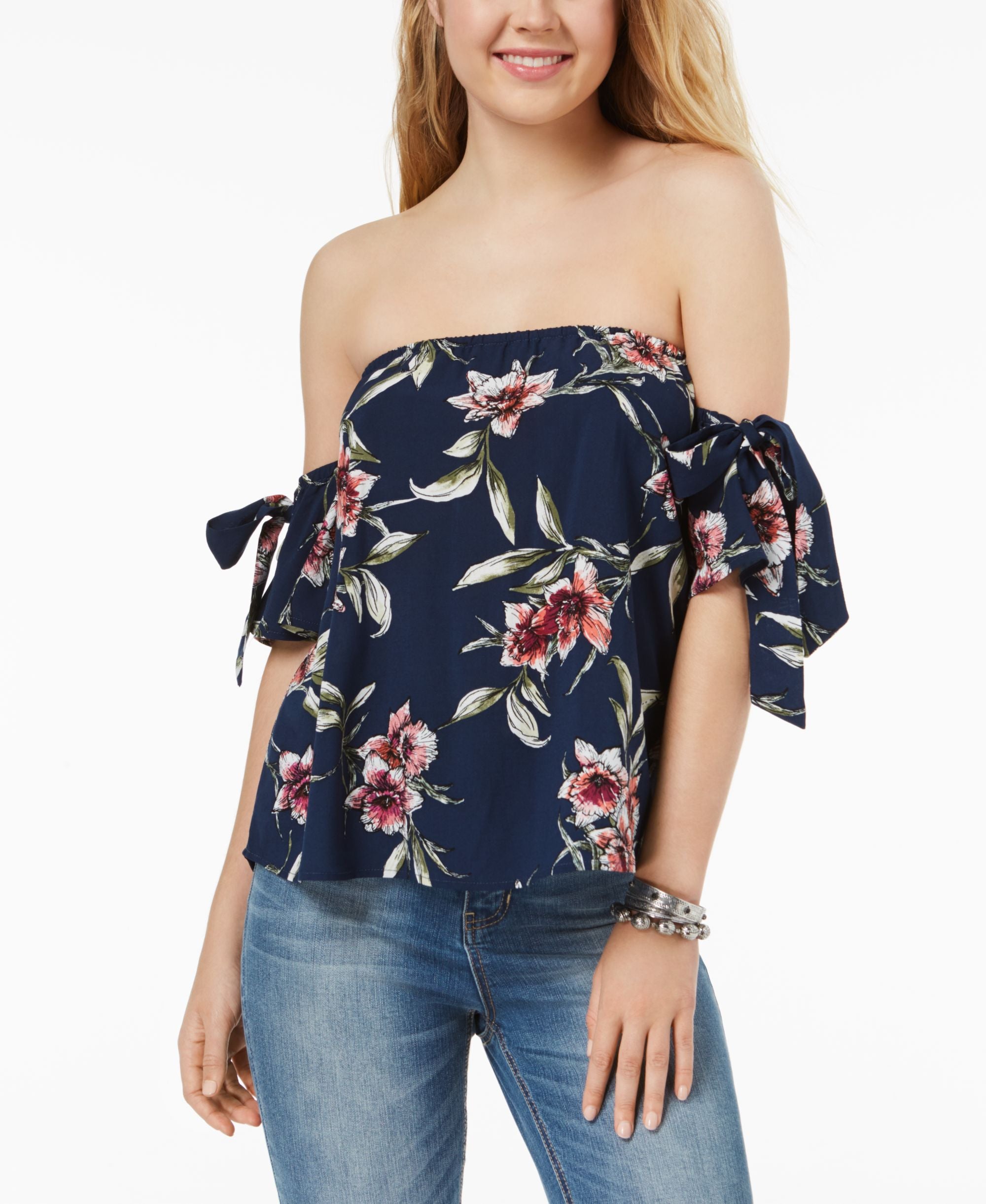 Gypsies Moondust Juniors Off The Shoulder Tie Sleeve Top