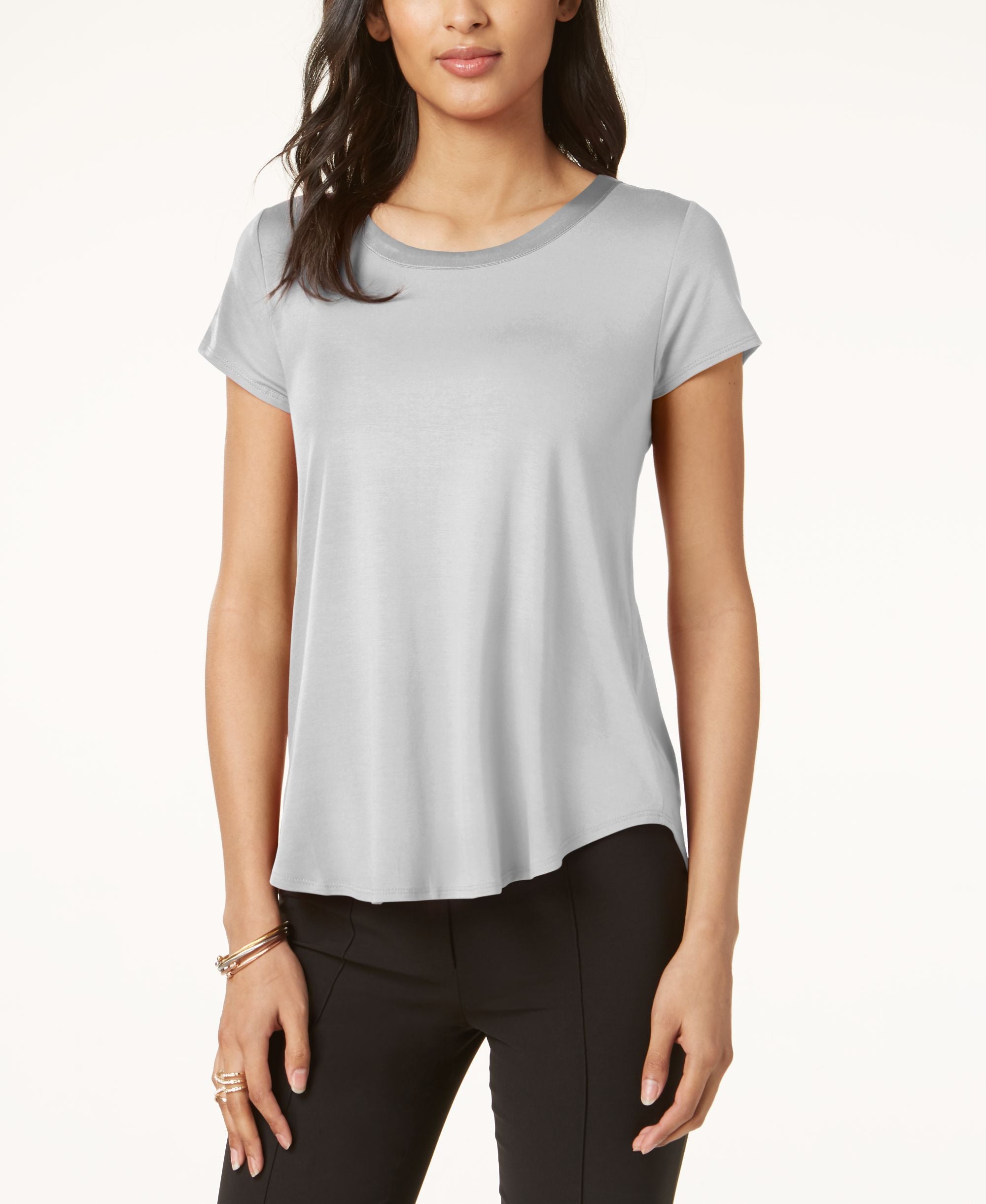 Alfani Petite Satin Trim High Low T-Shirt