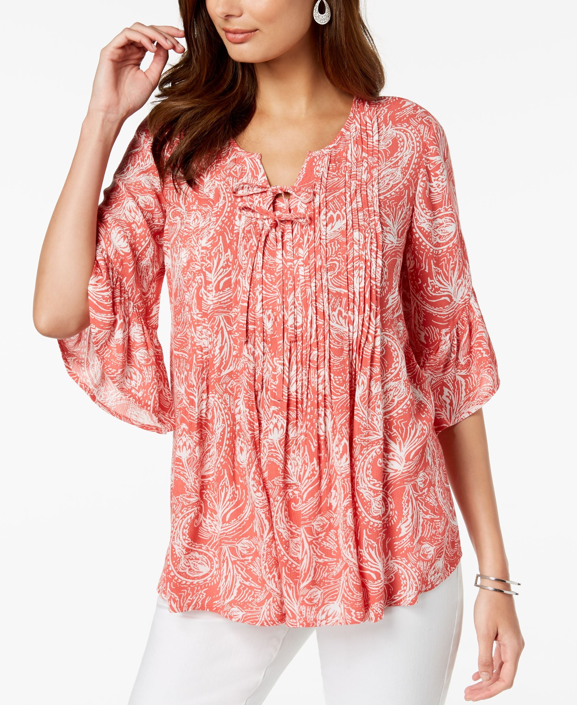 Style & Co Petite Printed Pleated Top
