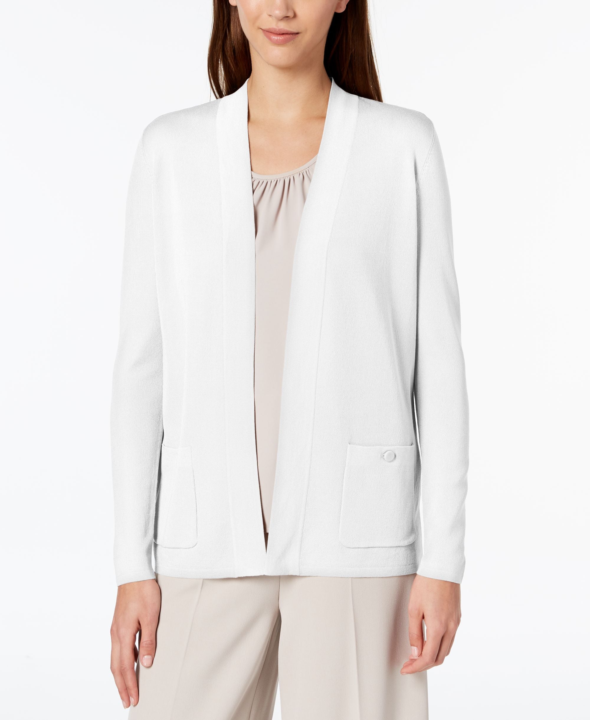 Petite Malibu Open-Front Buttoned-Pockets Cardigan