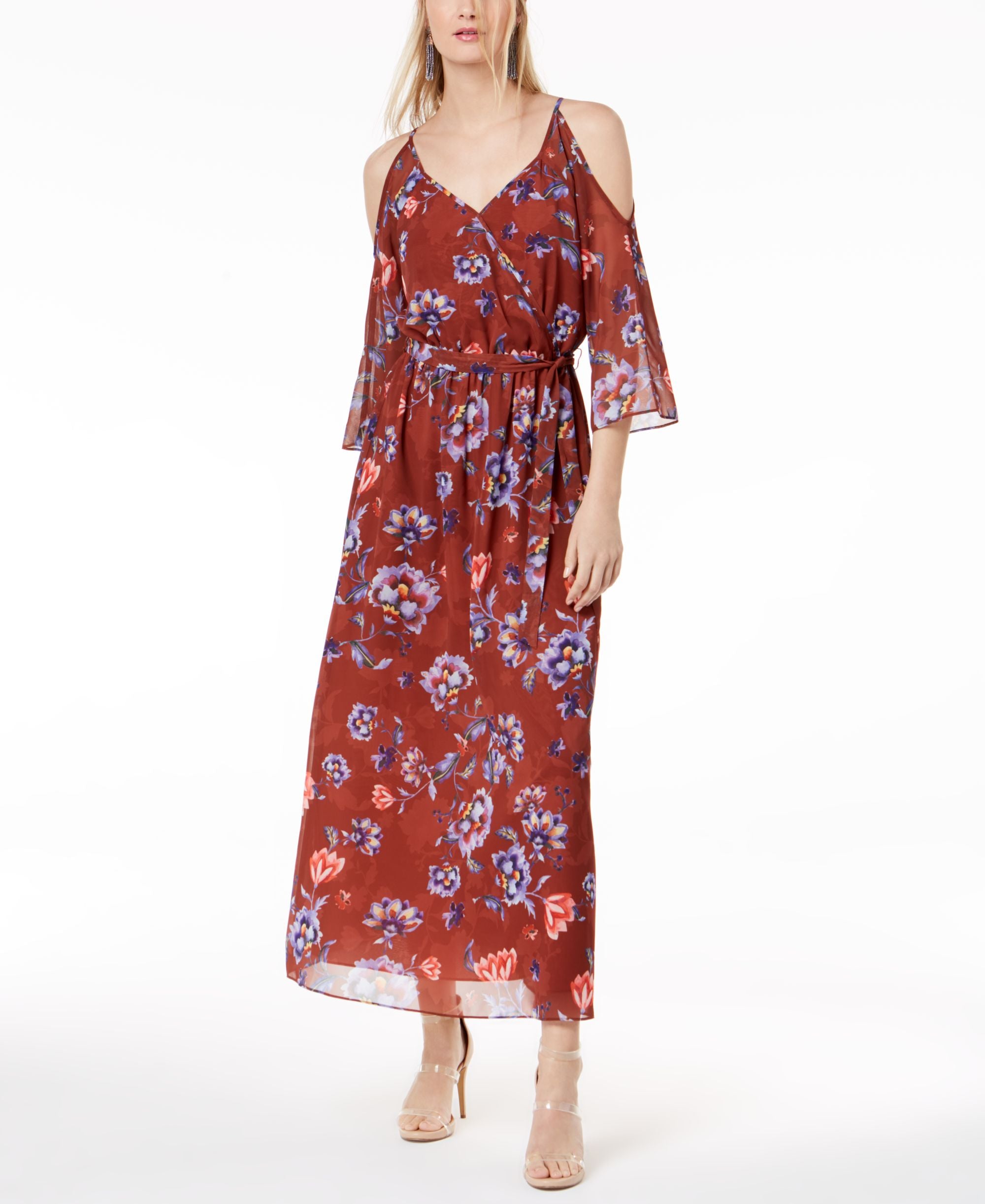 Bar III Floral Print Cold Shoulder Dress